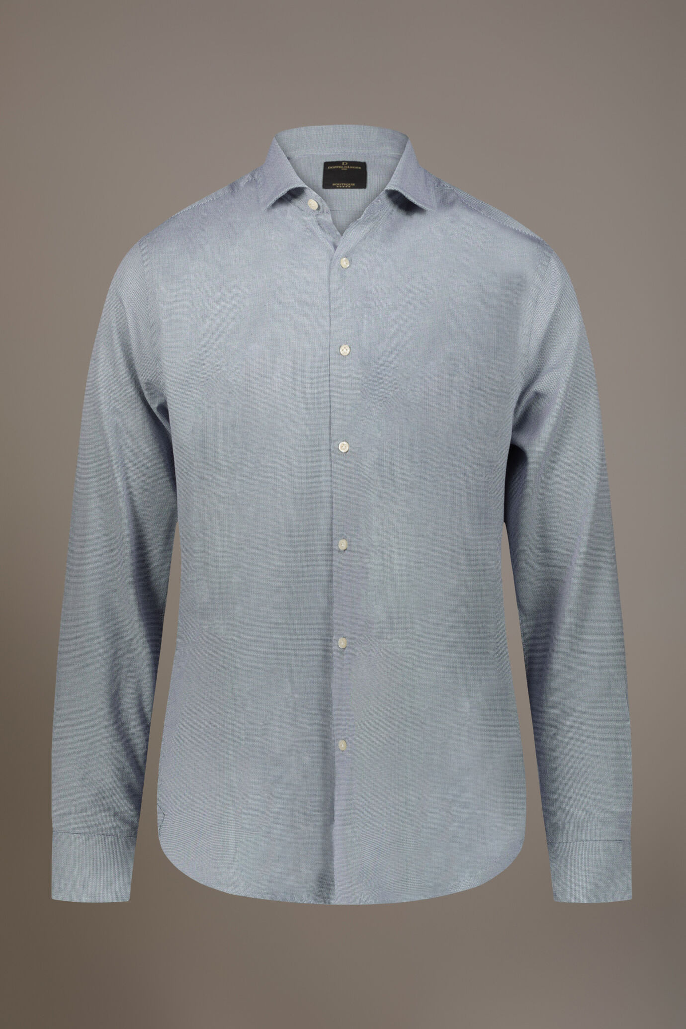 Classic washed shirt with french collar slim fit yarn dyed dobby image number 3