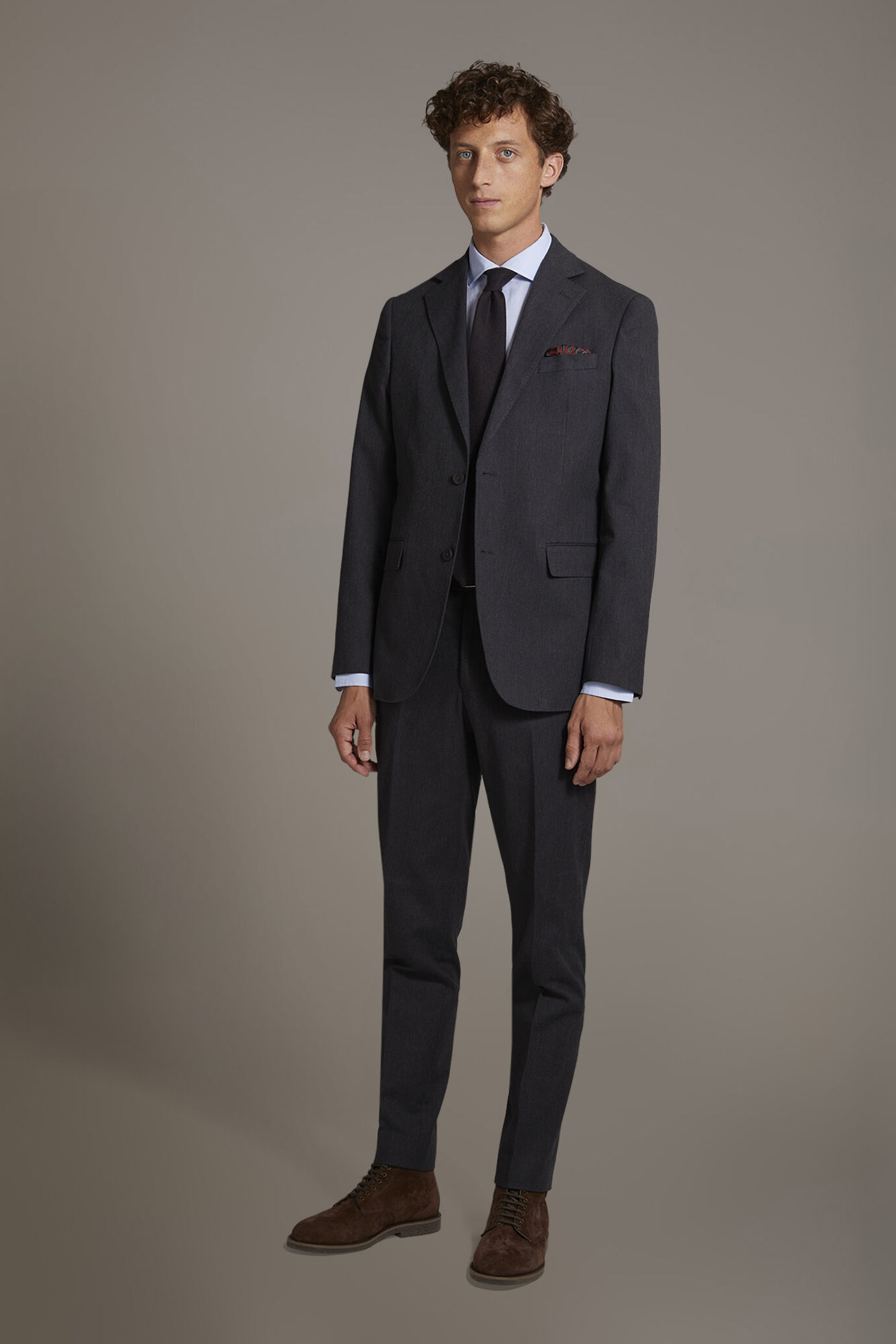 Single-breasted cotton stretch solid color fabric suit image number 1