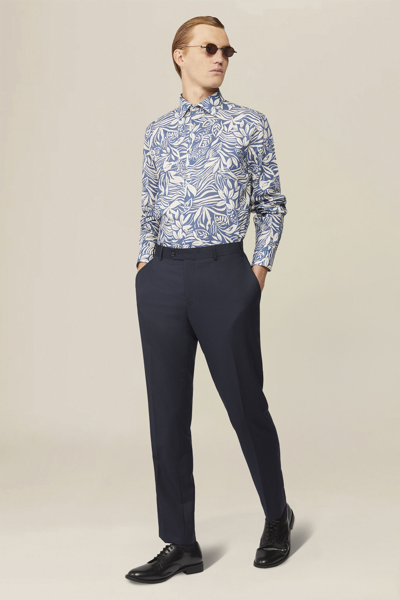 Camicia uomo casual in tessuto stampato 100% cotone image number 1