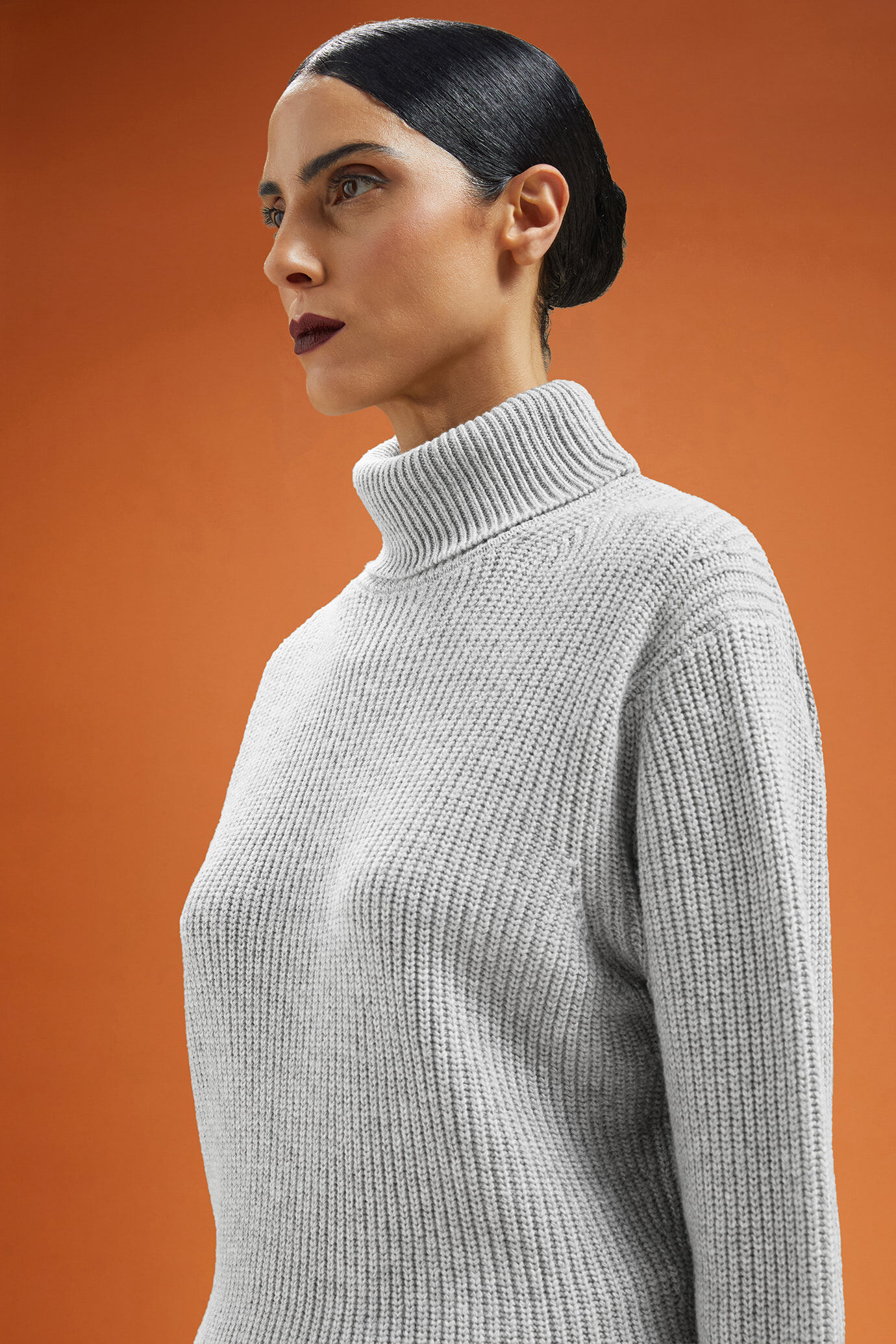 Damen-Pullover mit hohem Kragen aus englischem Rippstrick in normaler Passform image number 4