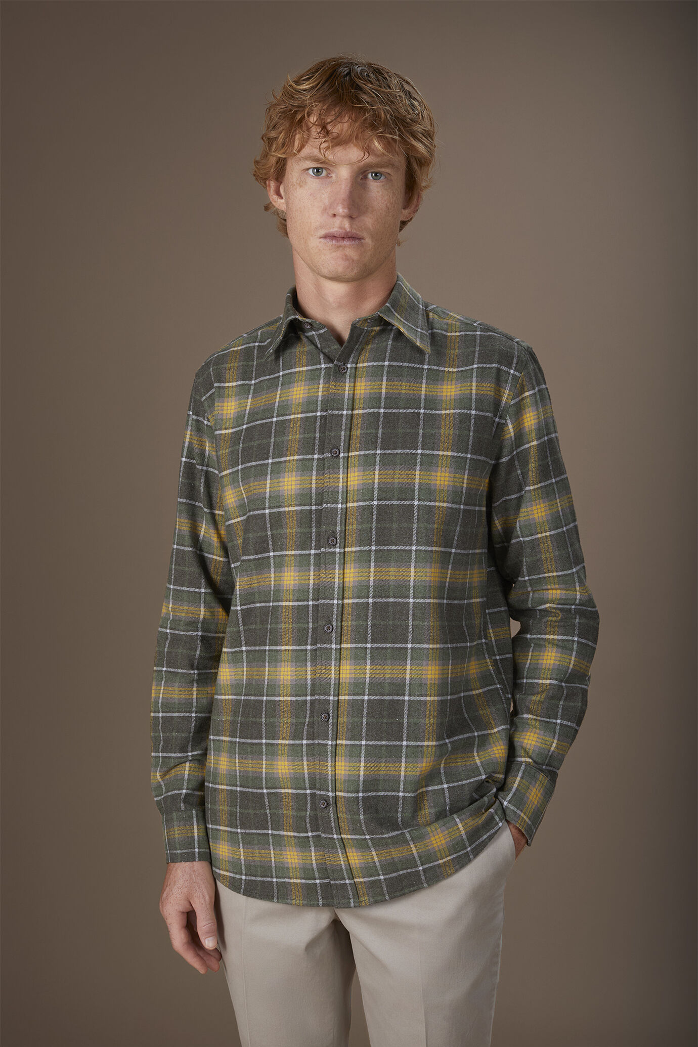 Camicia uomo casual tessuto in flanella a quadri comfort fit image number 0