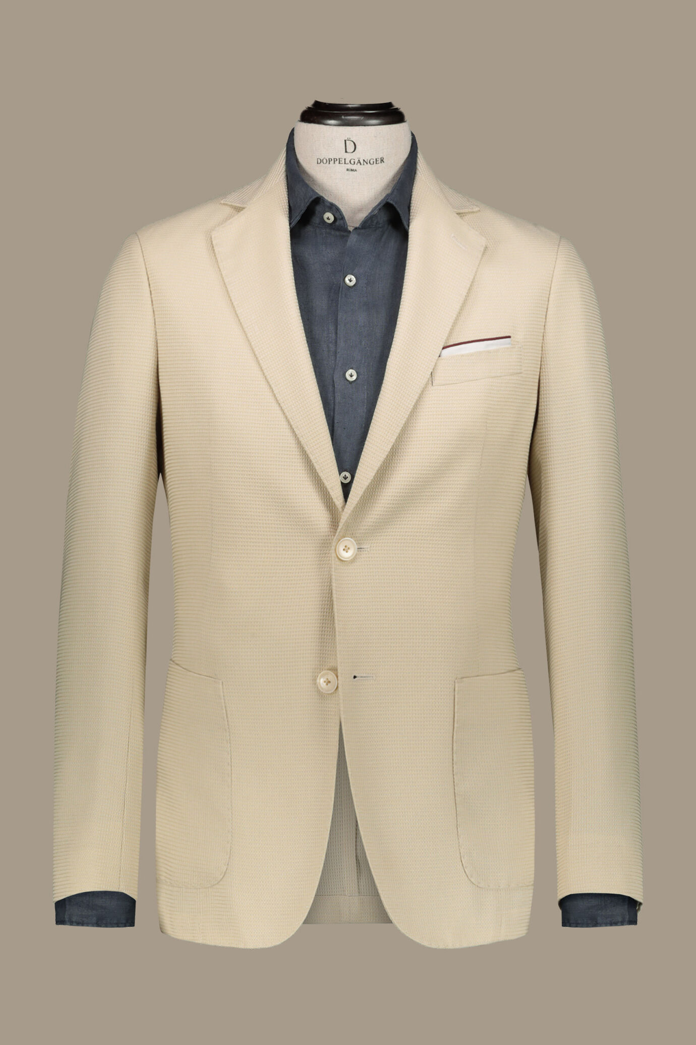 Giacca monopetto uomo microfantasia in trama con tasche a toppa image number 0