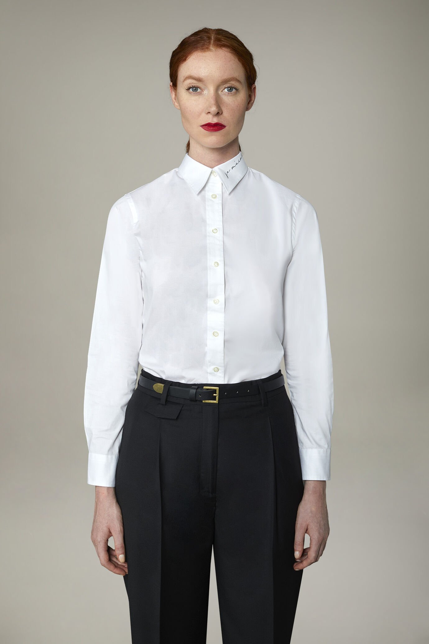 Women's stretch cotton shirt with collar print