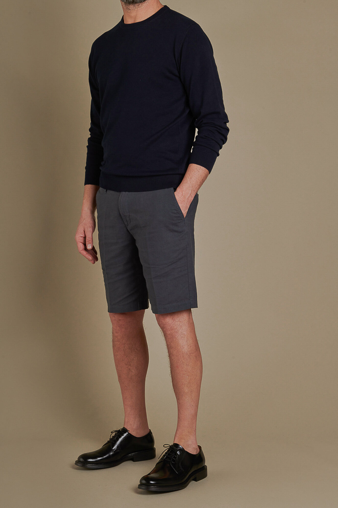 Chino bermuda double pinces linen and cotton blended