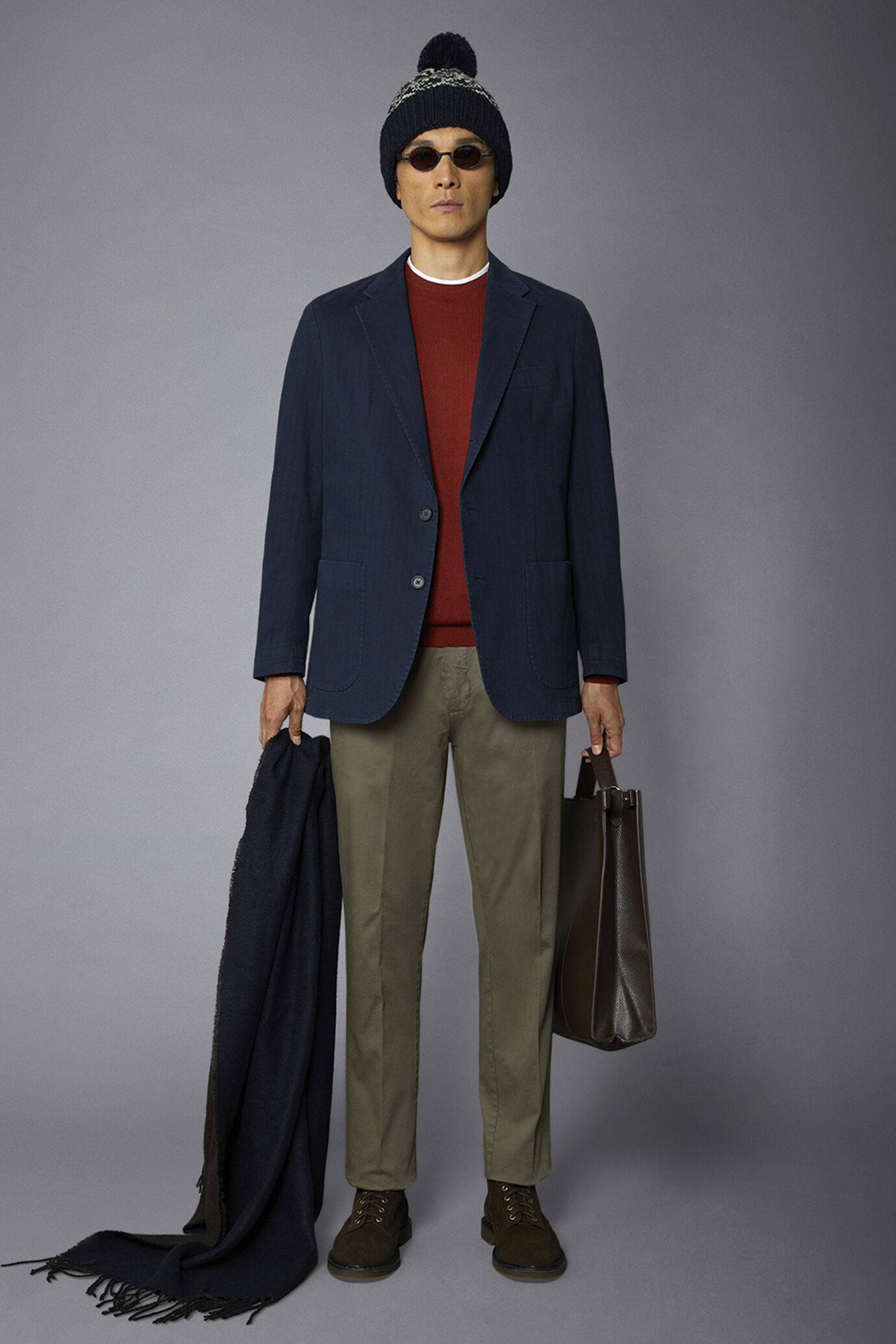 Men's single-breasted jacket with patch pocket harringbone design regular fit image number 0