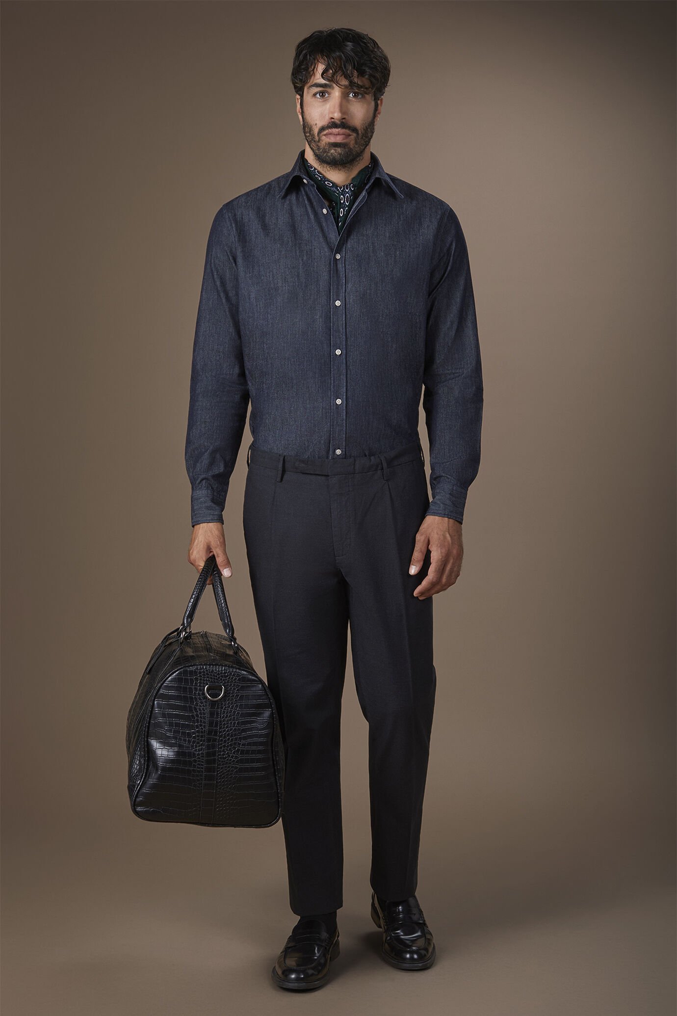 Pantalone uomo classico in twill melange regular fit