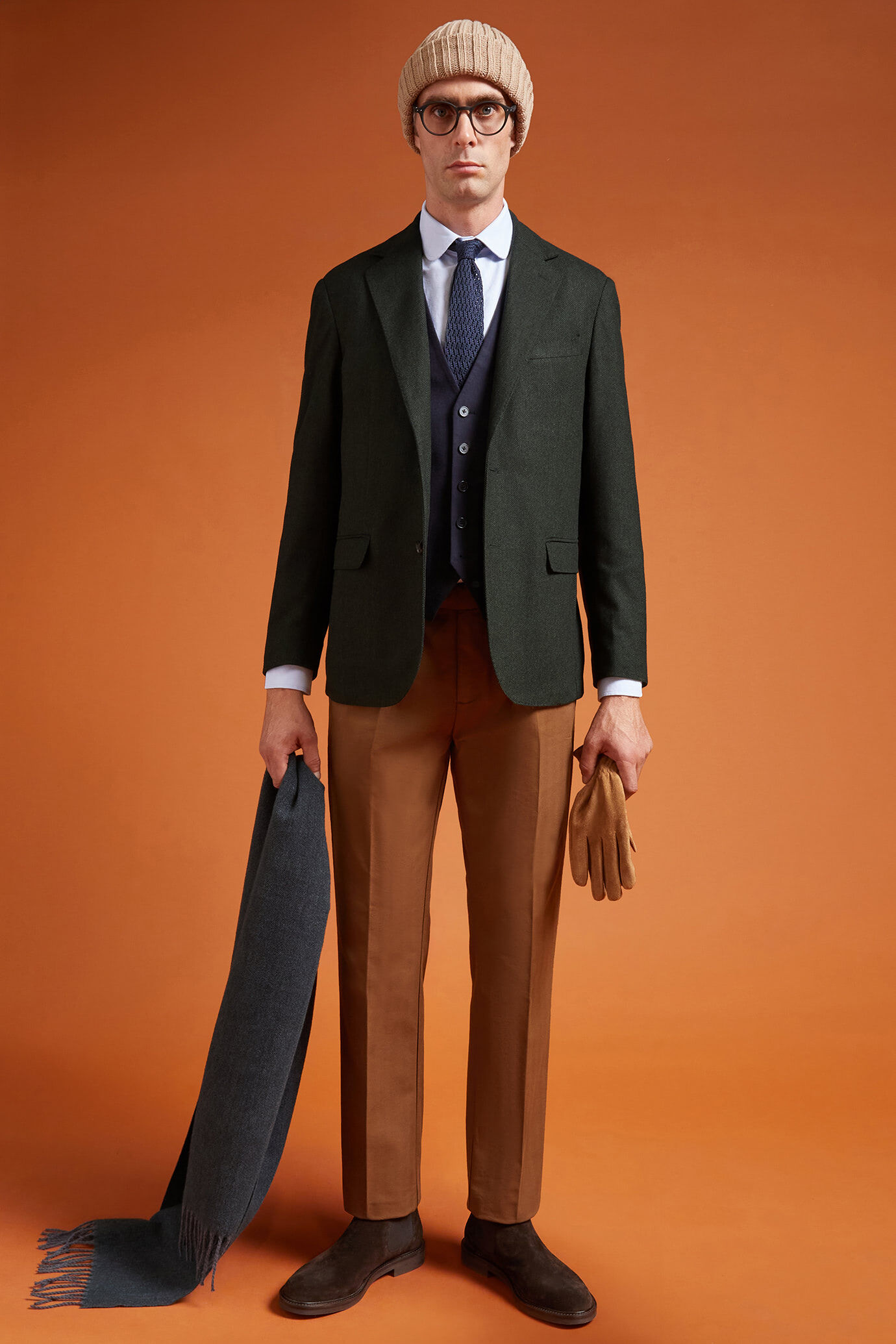 Men's classic single-breasted jacket in a regular fit, made from herringbone wool blend fabric image number 1