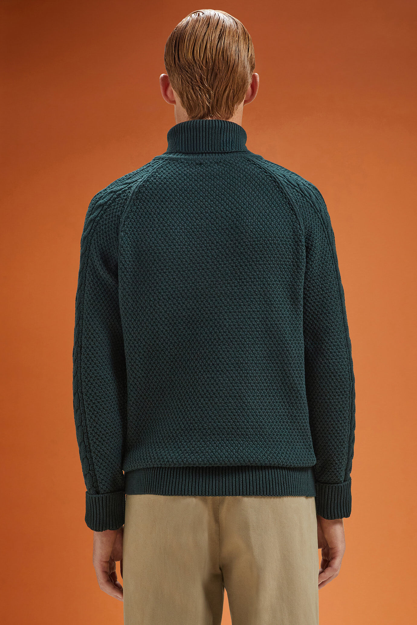 Pull col montant homme, 100% coton, ouvrage tissé, coupe classique image number 2