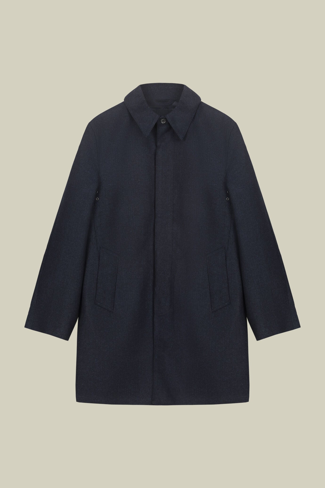 Cappotto uomo con collo loden in misto lana e disegno herringbone regular fit