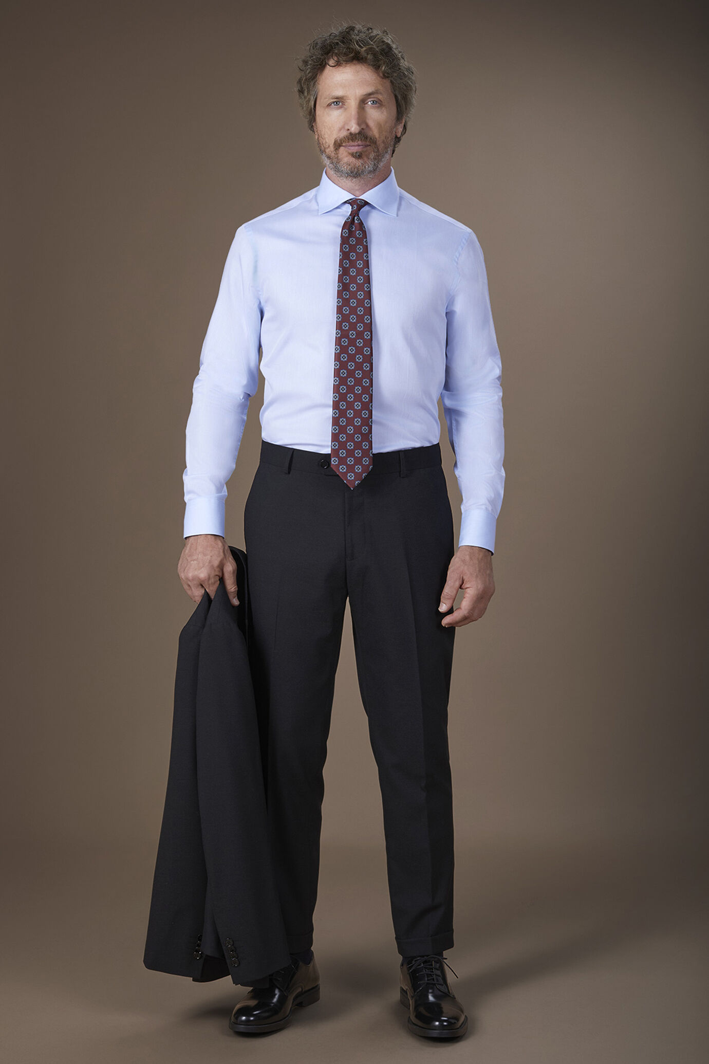 Camicia classica uomo 100% cotone collo francese tinta unita twill