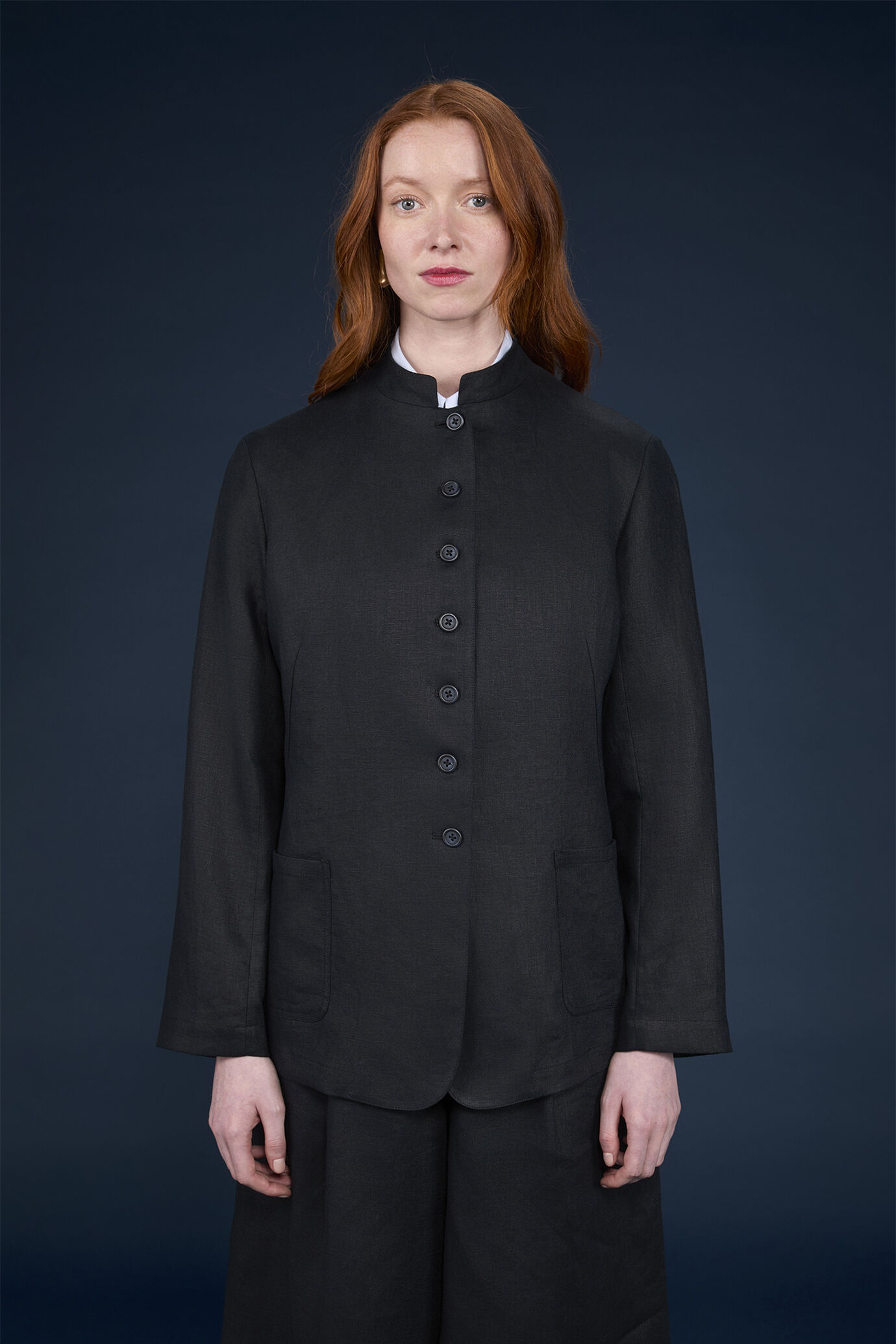 Giacca donna monopetto con collo coreano 100% lino image number 1