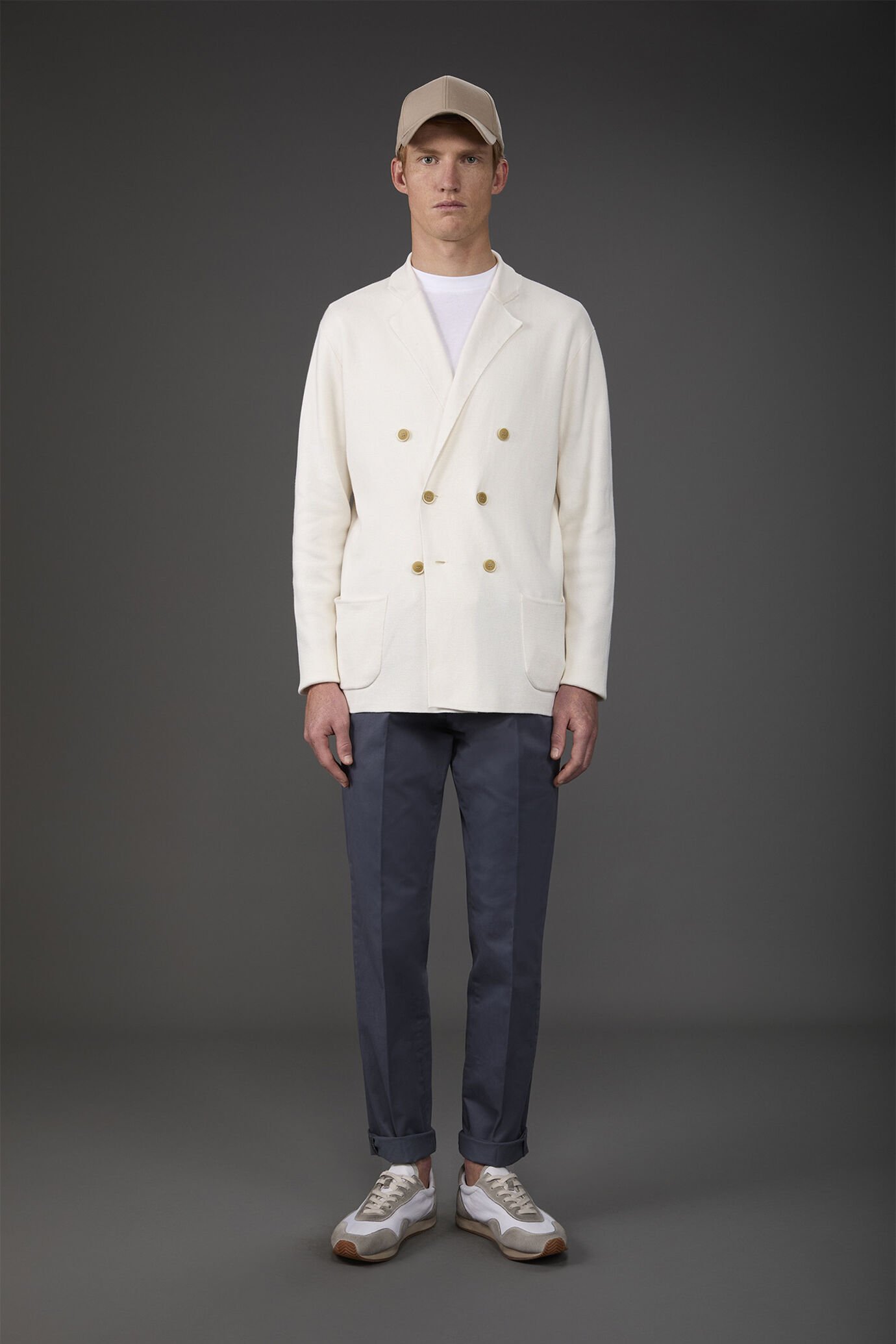 Cardigan uomo doppiopetto con tasche a toppa, punto milano 100% cotone image number 1