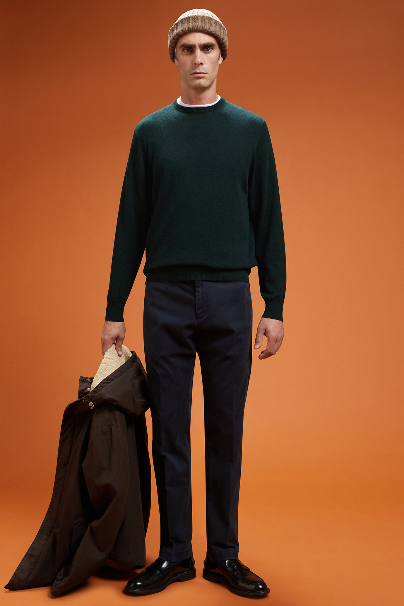 Pull homme à col rond, en laine et coton, coupe classique image number 1
