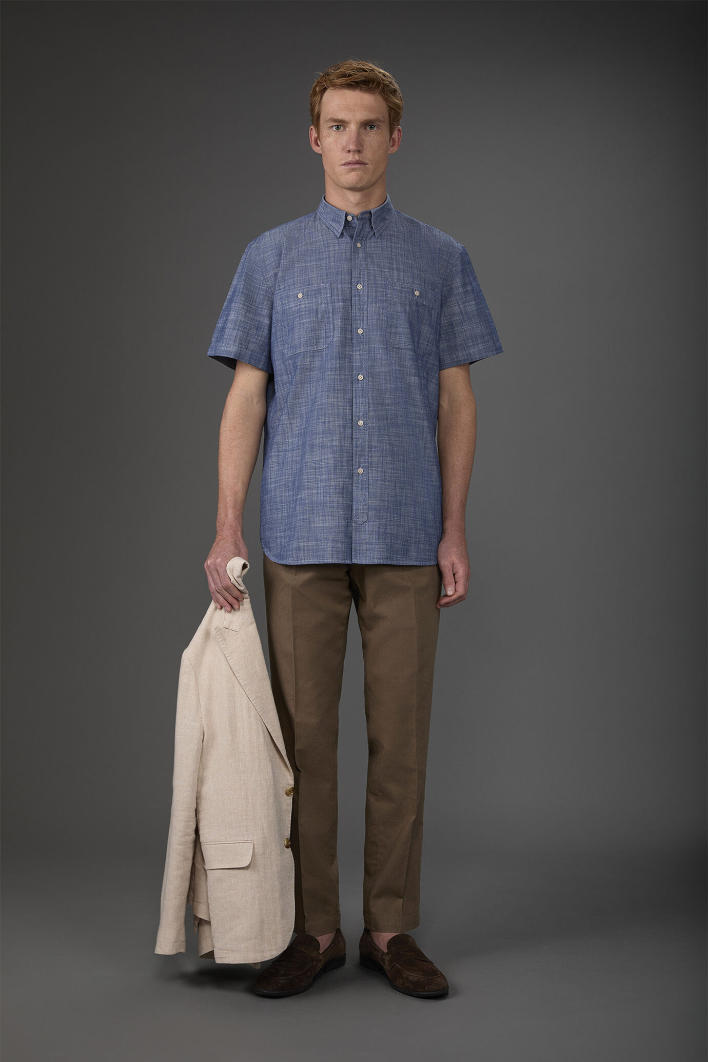 Camicia uomo casual button down nascosto tessuto in chambray image number 2