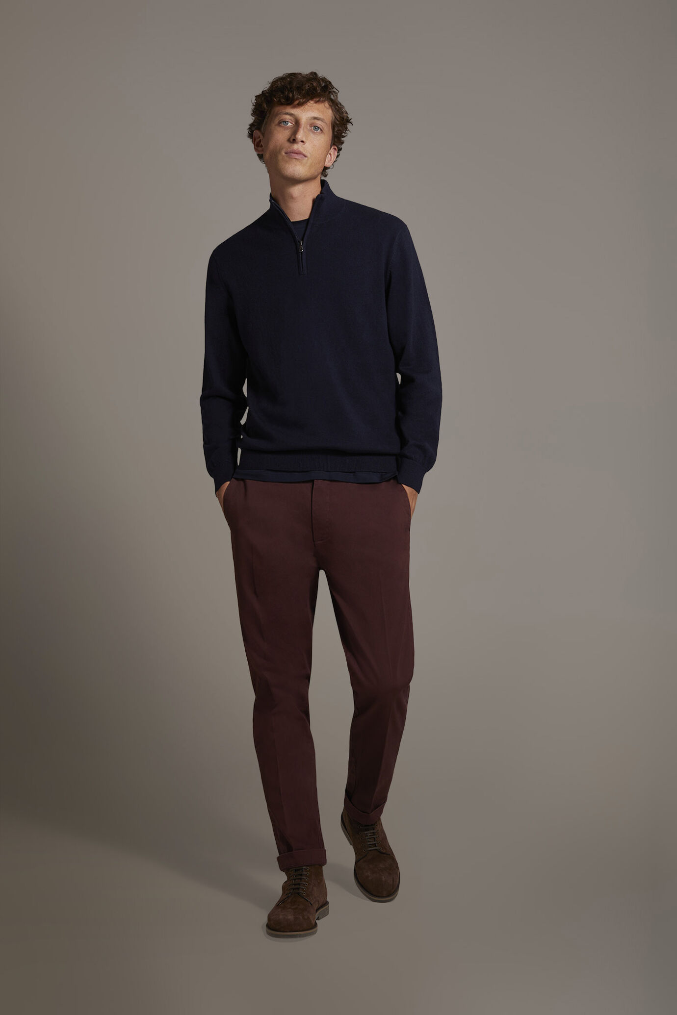 Men's classic regular fit chino pants stretch twill fabric image number 1