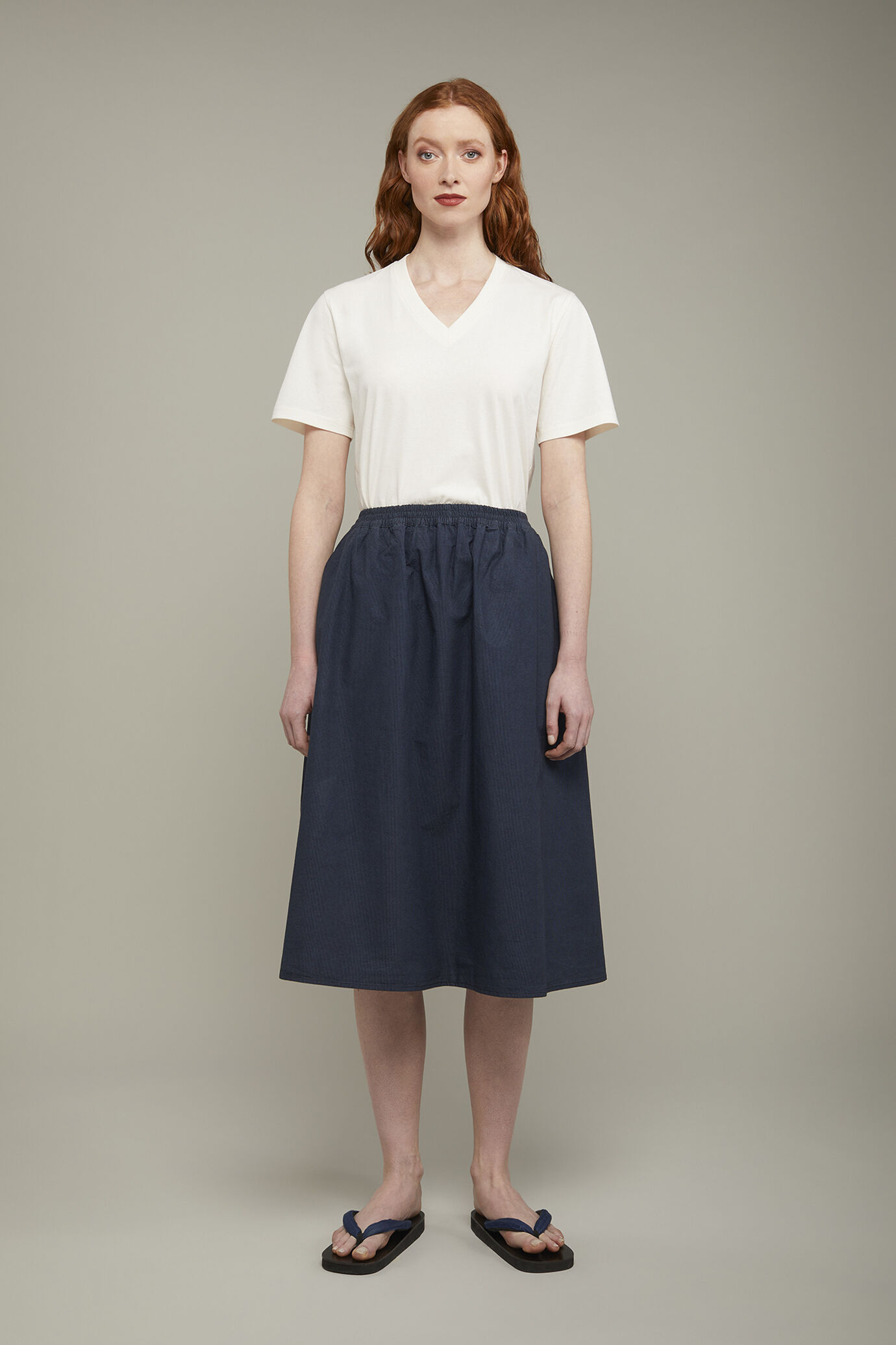 Gonna donna 100% cotone svasata con elastico in vita microcheck regular fit image number 2