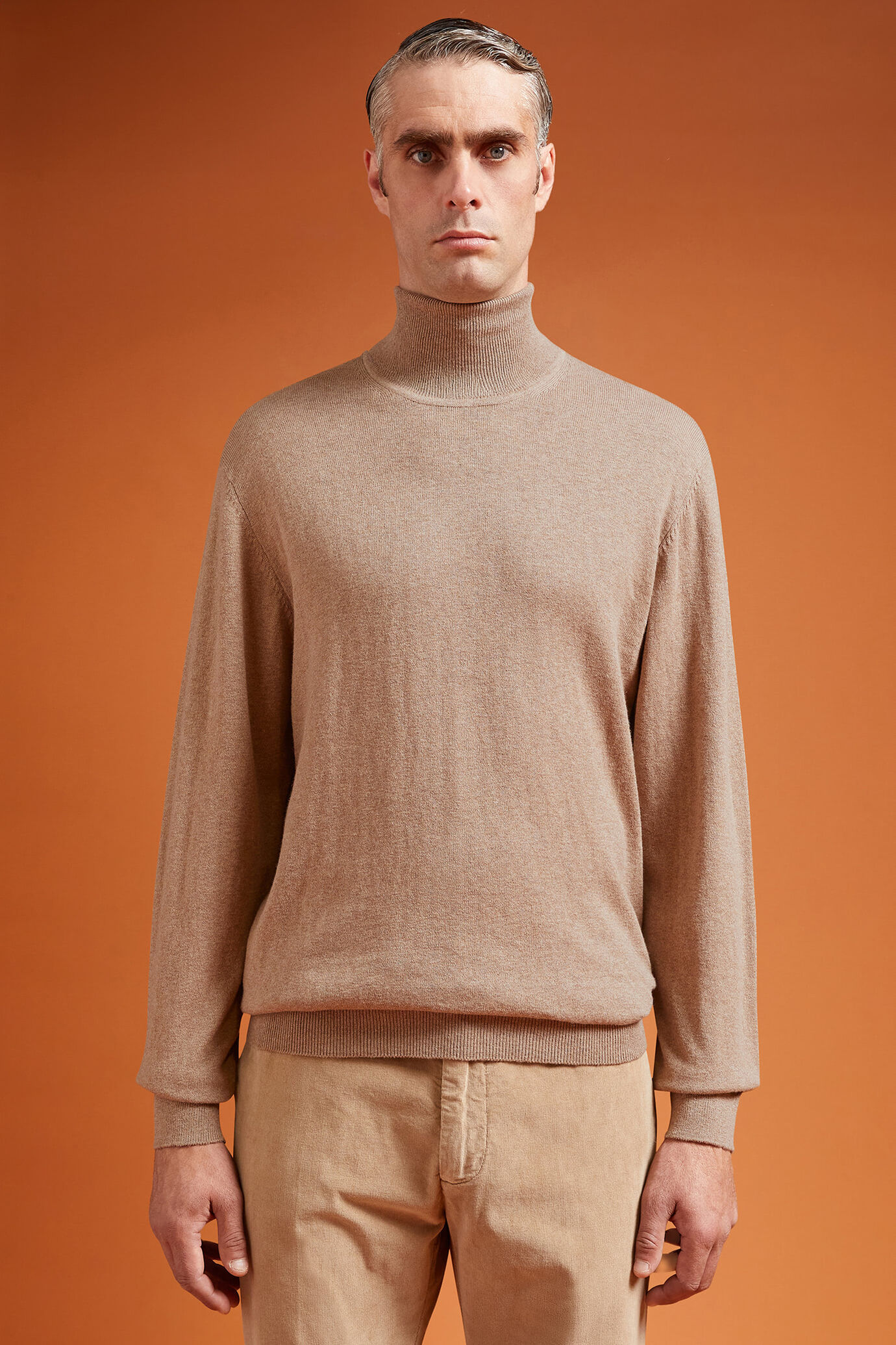 Pull homme à col montant, en laine et coton, coupe classique image number 0