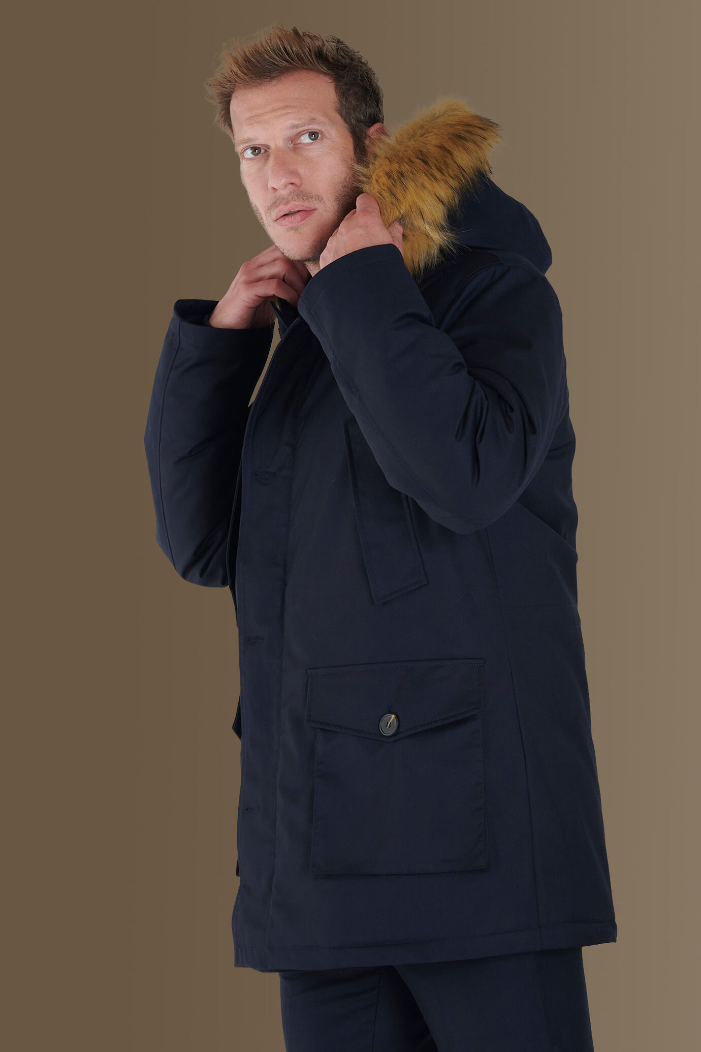 Coated padded jacket with fur image number 1