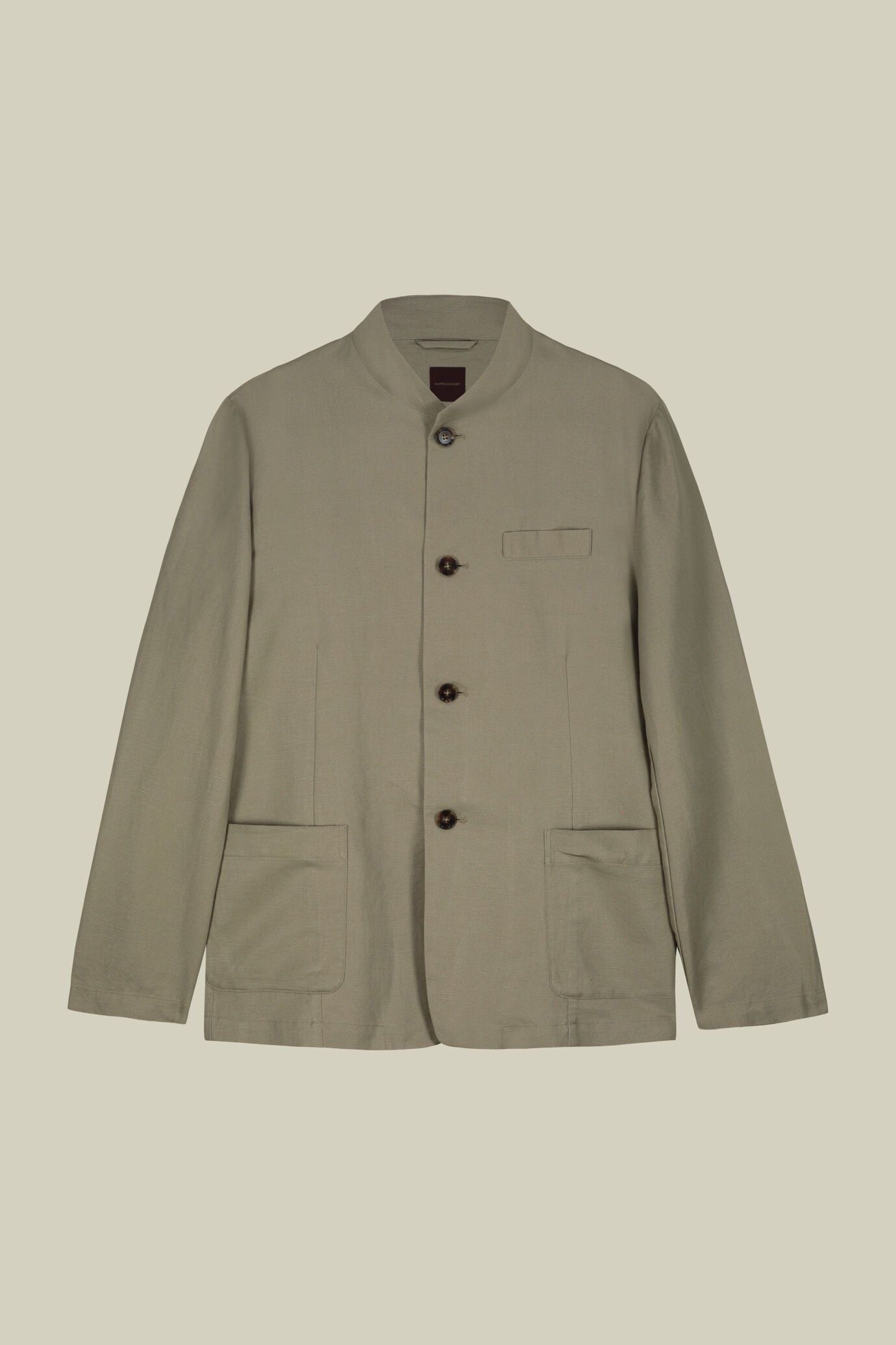 Men's unlined single-breasted jacket with mandarin collar linen and cotton blend image number 4