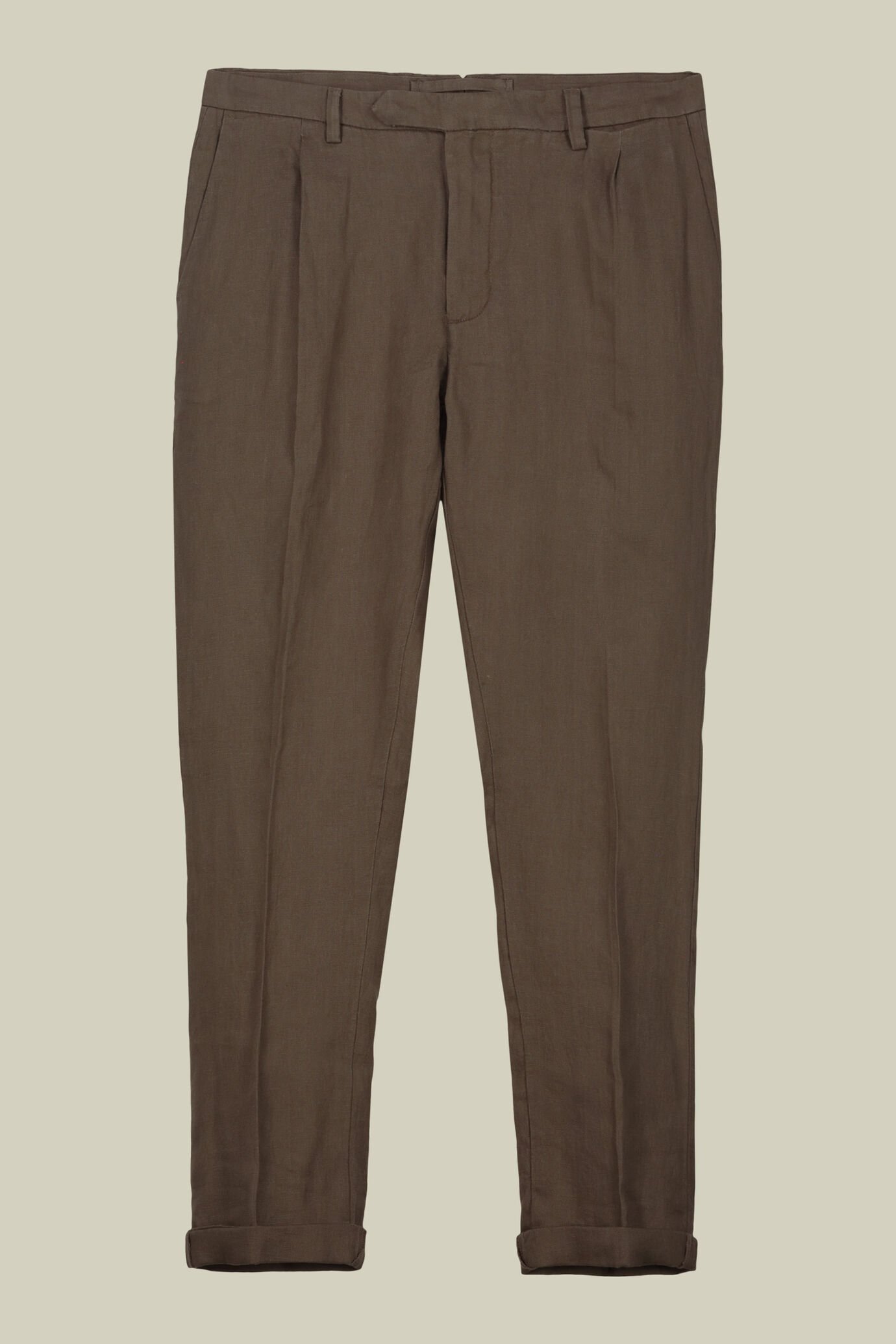 Pantalon homme 100% lin avec deux petits plis et bouton caché image number 4