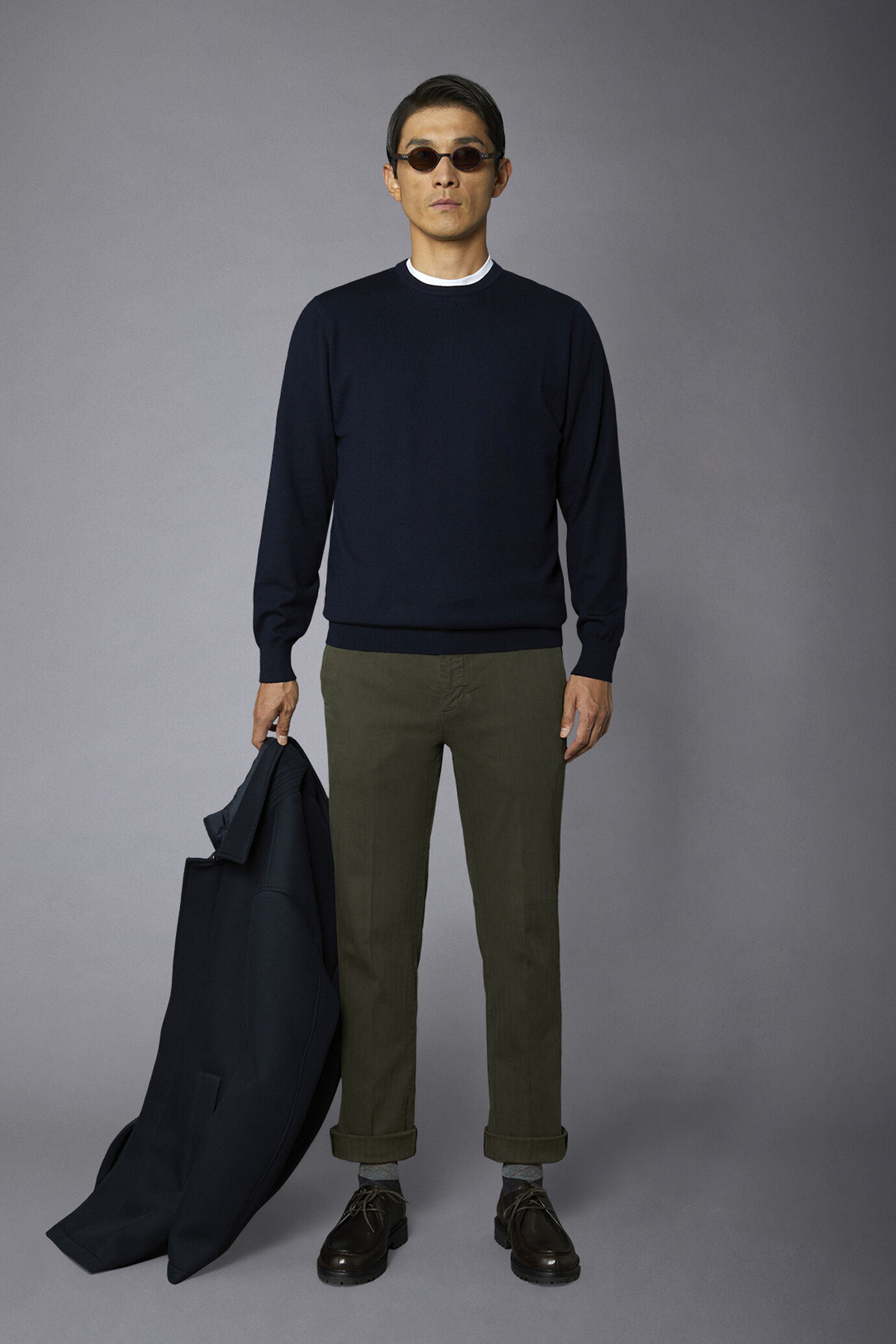 Men's roundneck wool and cotton sweater image number 0