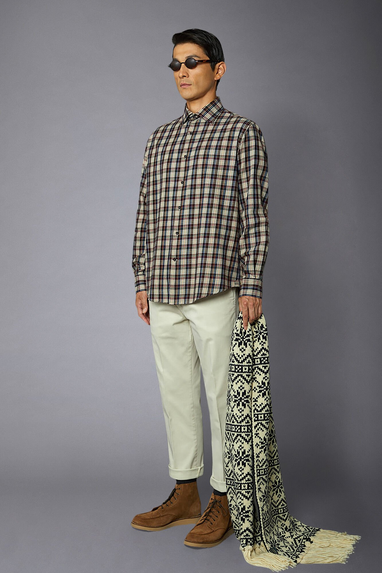 Camicia casual uomo collo francese comfort fit tessuto in flanella fantasia a quadri