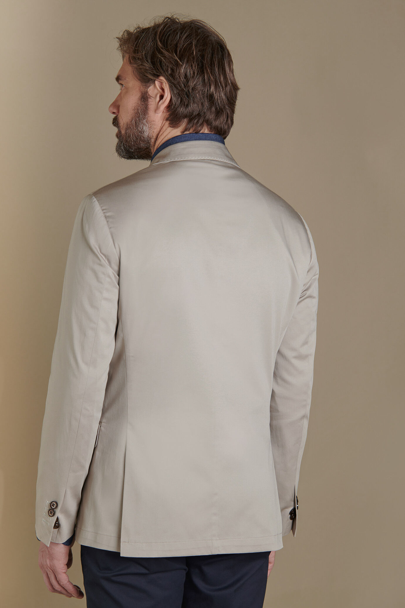 Giacca monopetto tasche a pattina misto cotone stretch image number 3
