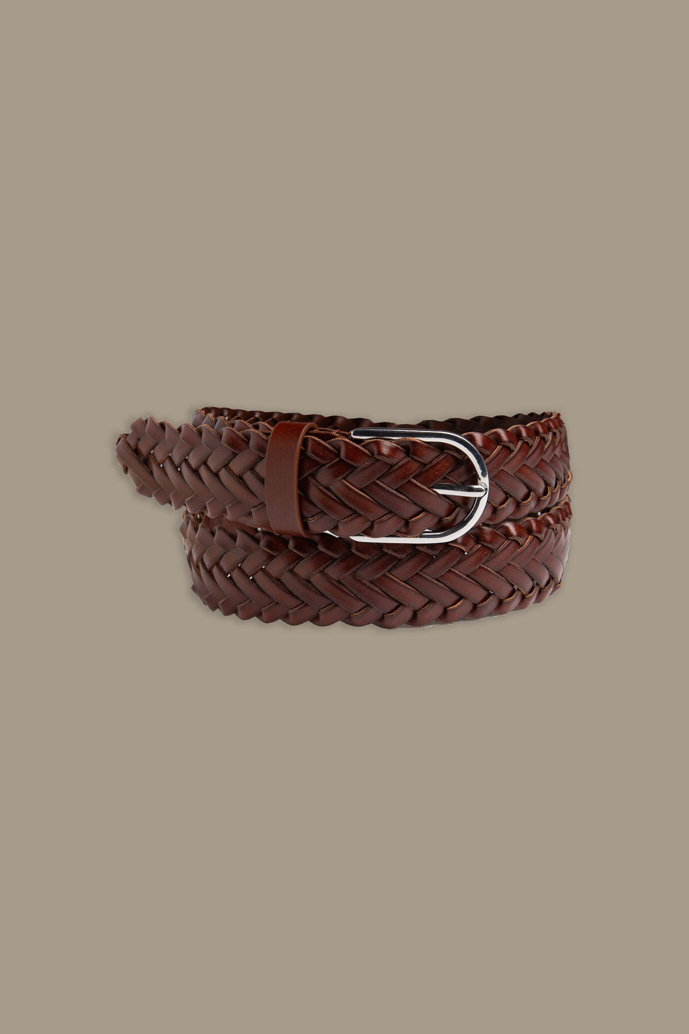 Cintura intrecciata uomo 100% pelle cognac image number 1