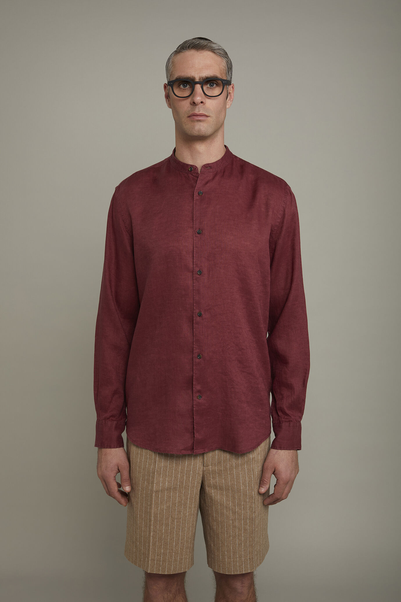 Camicia casual uomo collo coreano 100% lino comfort fit image number 2