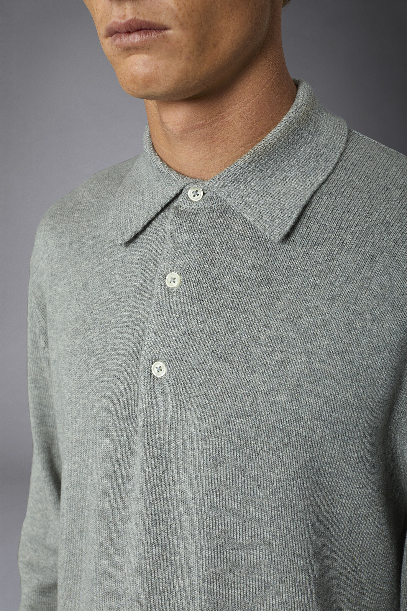 Langärmeliges Poloshirt in normaler Passform aus Wolle und Baumwolle image number 3