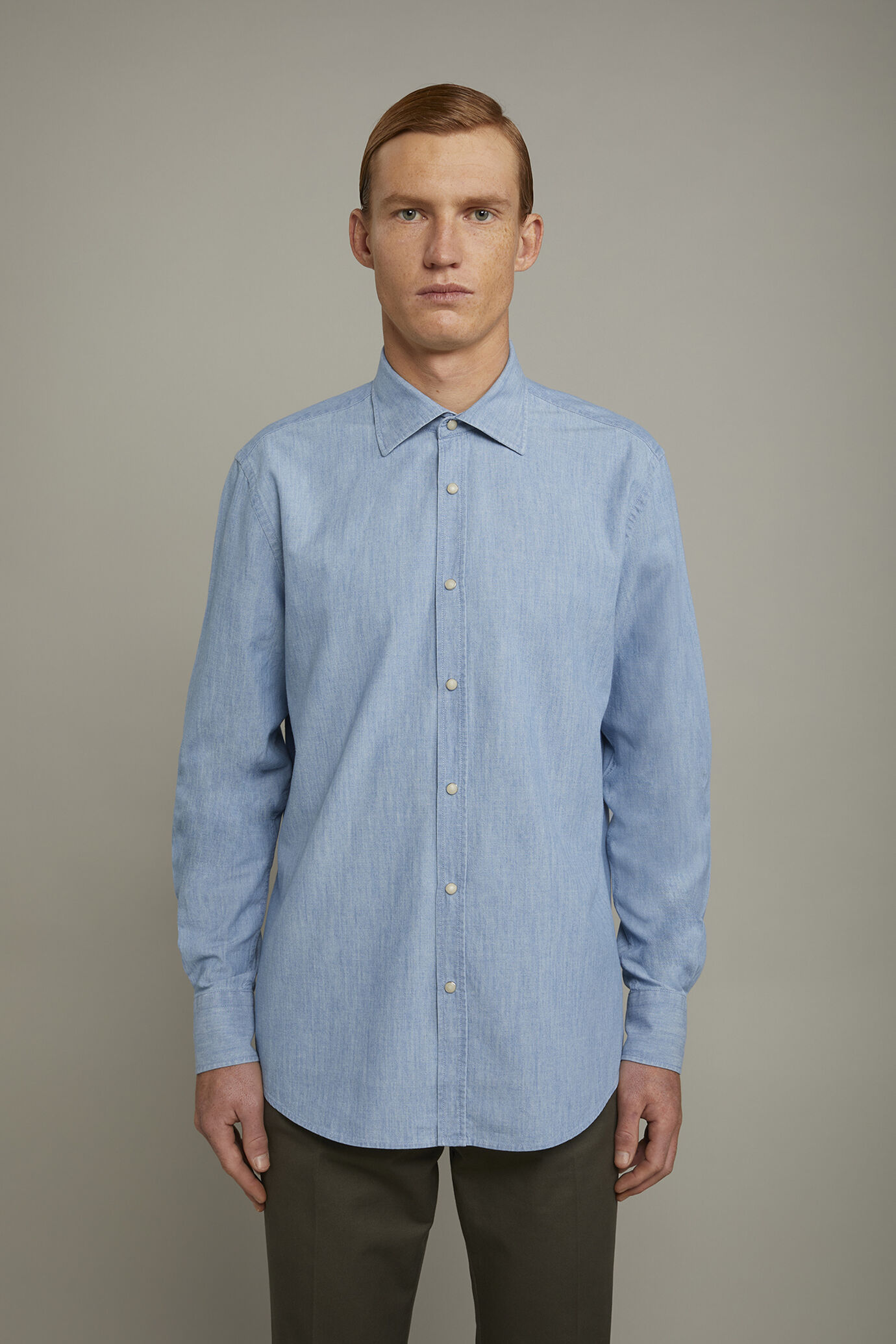 Men’s Casual Shirt Classic Collar 100% Cotton Clear Chambray Denim Fabric Comfort fit image number 2