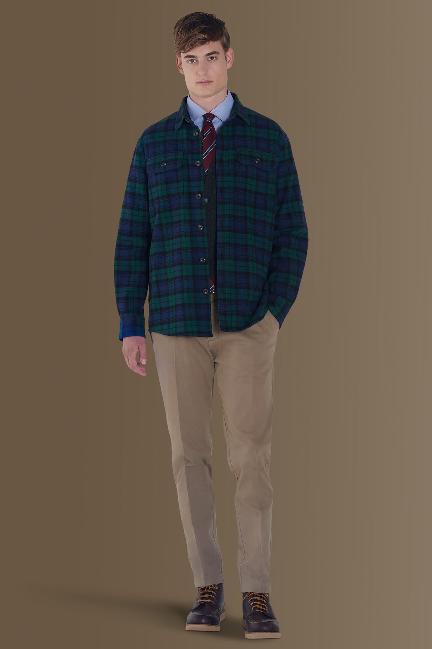 Overshirt uomo bicolore 100% cotone tessuto blackwatch image number 0