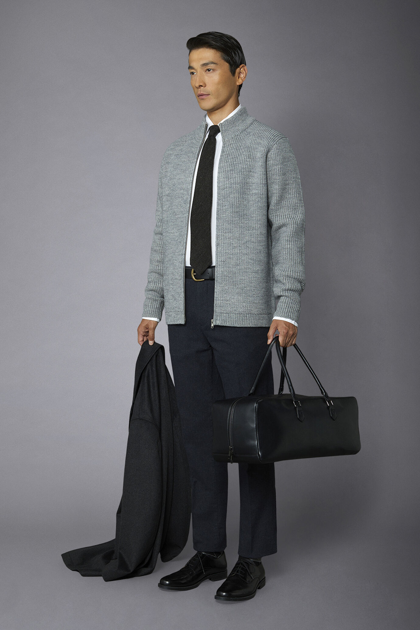 Cardigan uomo con zip a collo alto misto lana a costa inglese regular fit image number 1