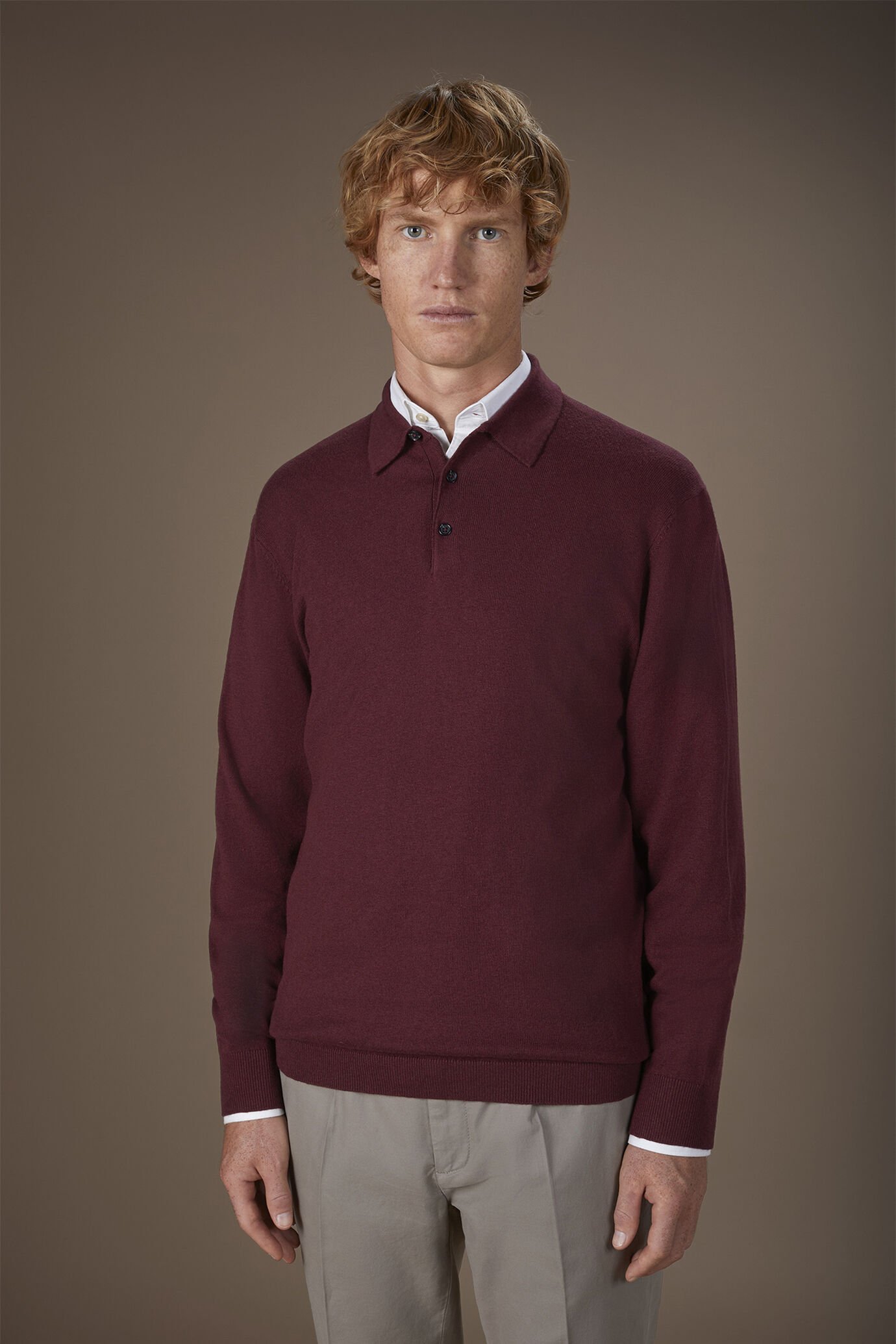 Maglia polo uomo in misto lana e cotone regular fit