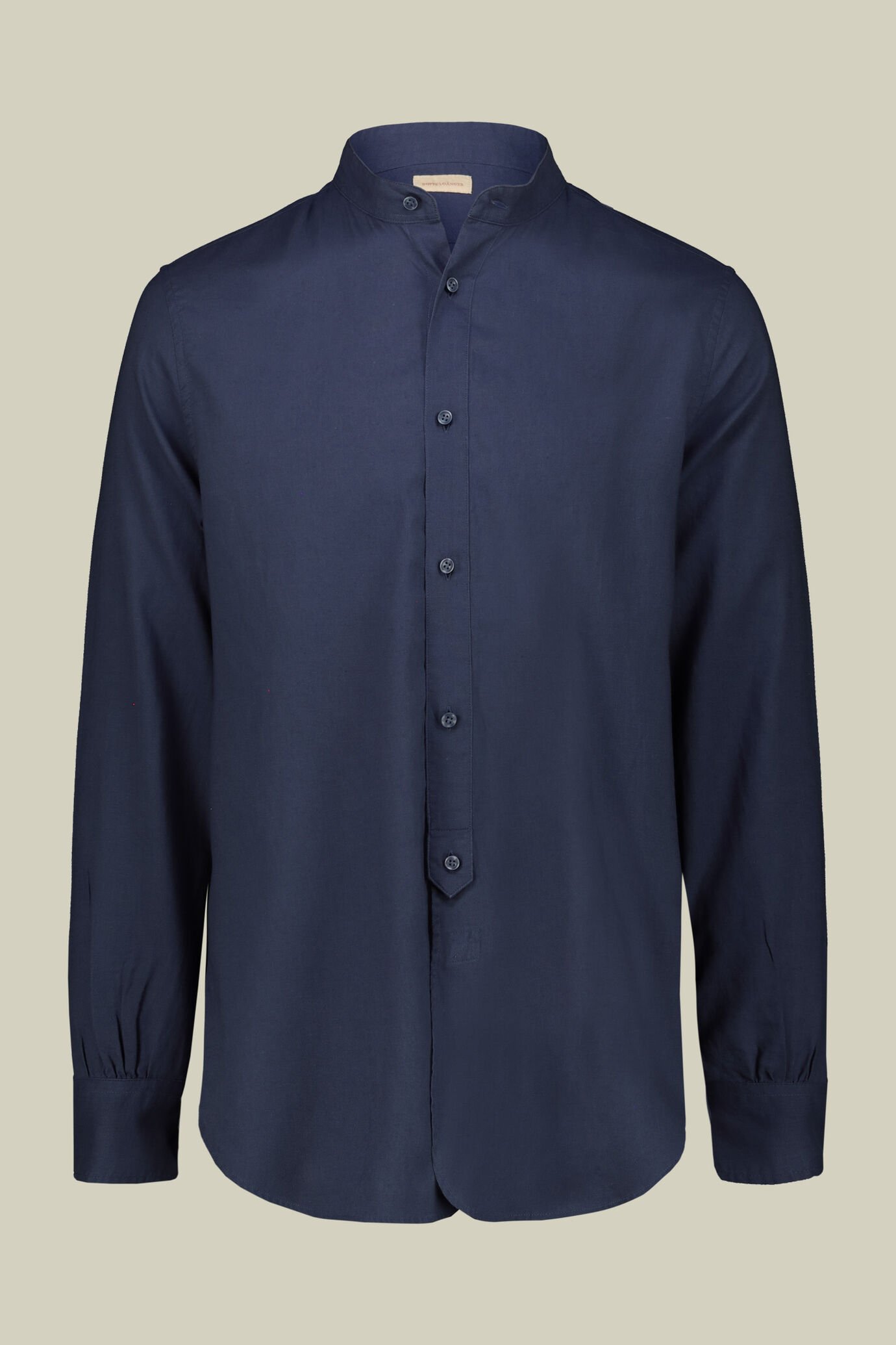 Casual men's shirt with mandarin collar and half button fastening, washed linen and cotton fabric image number 4