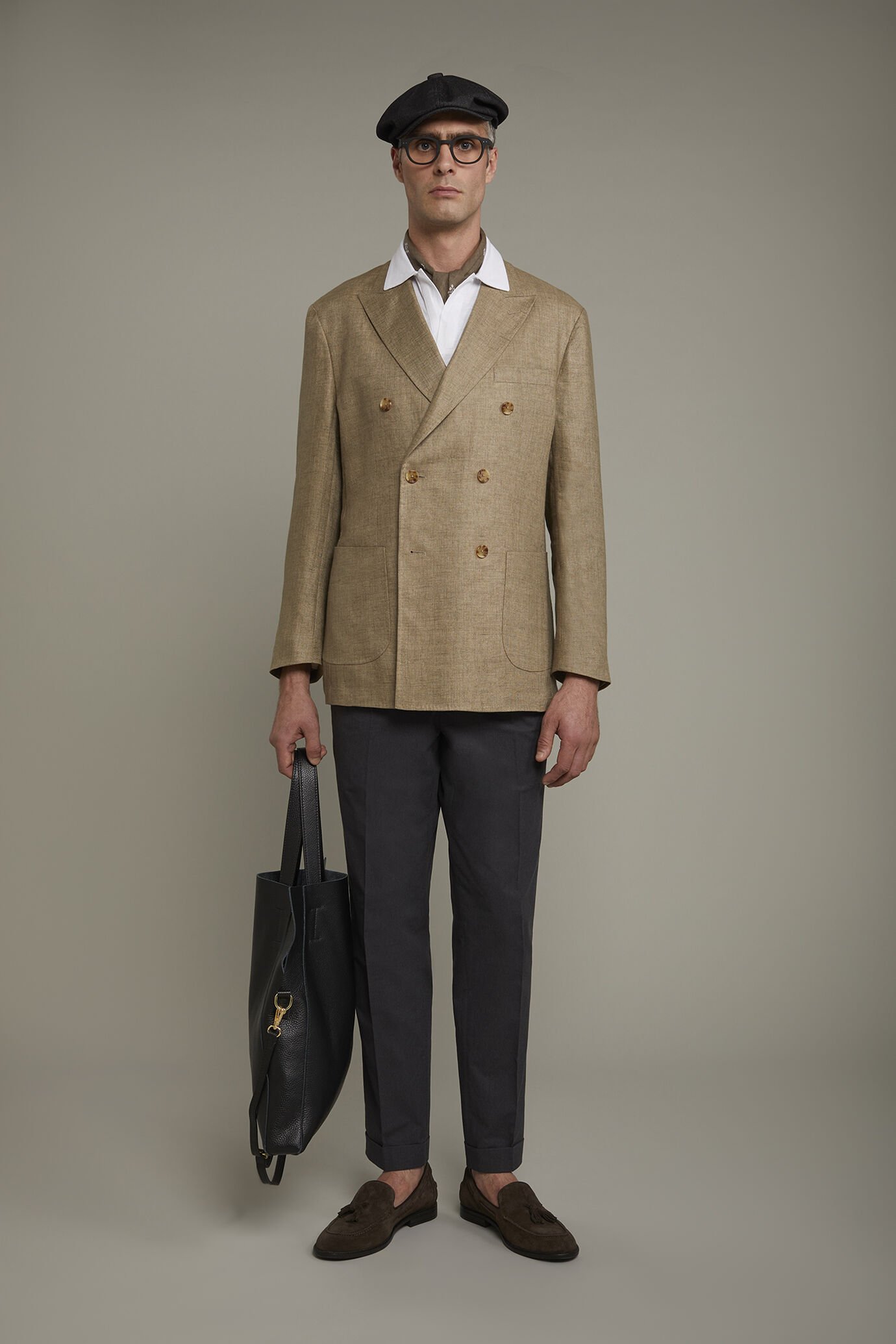 Veste croisée homme non doublée avec poches plaquées en 100 % lin coupe régulière image number 0