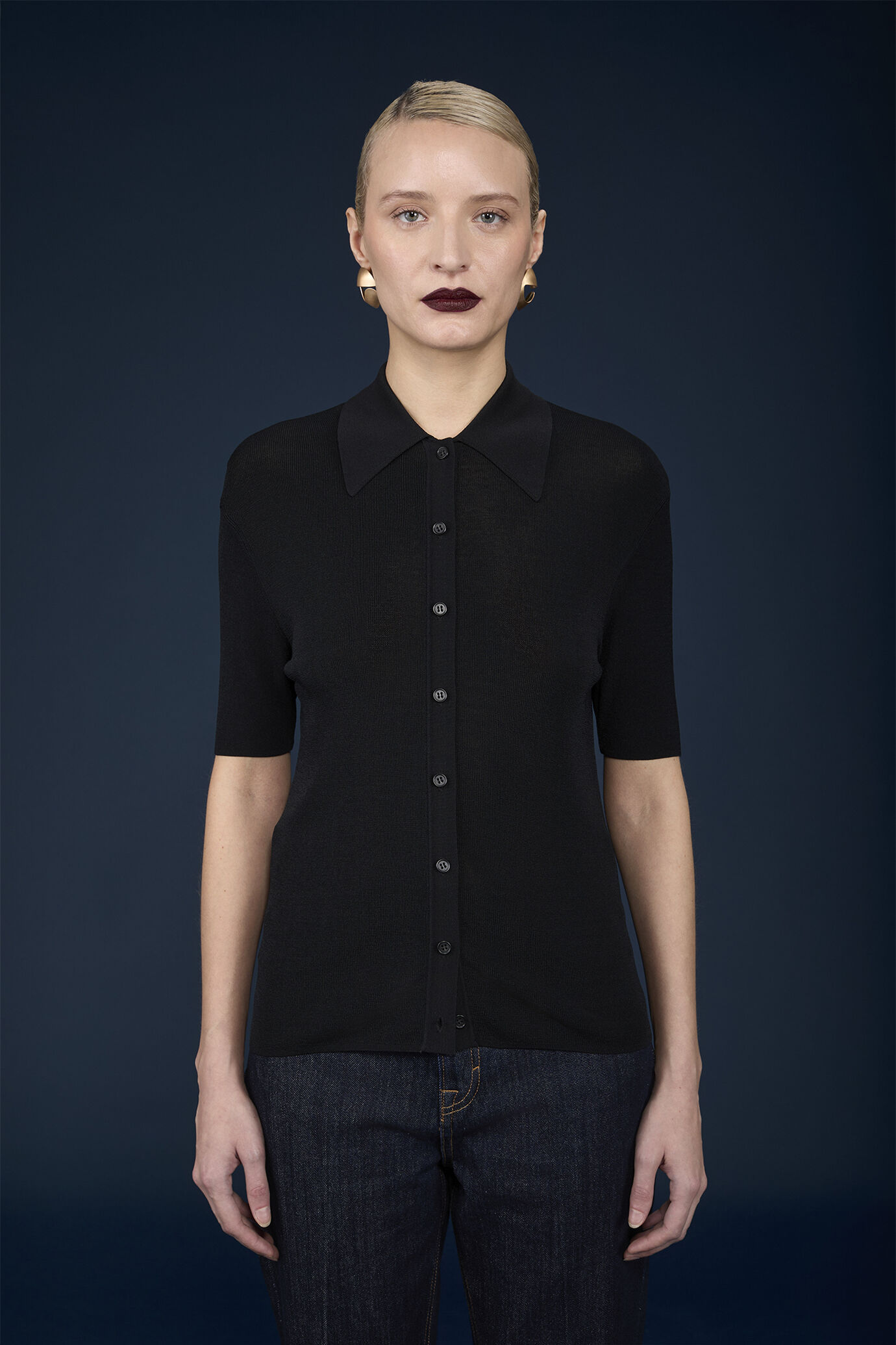 Damen-Strickjacke mit Polokragen und kurzen Ärmeln image number 1