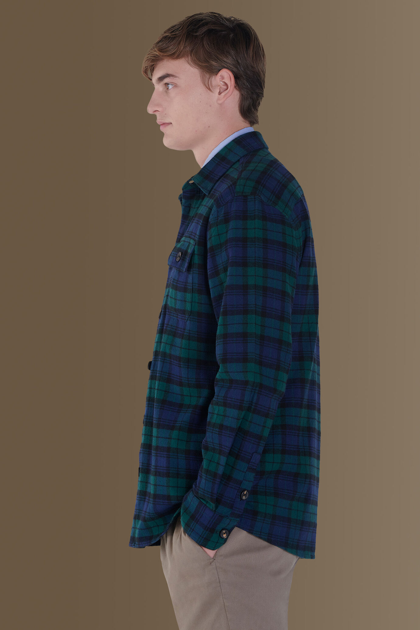 Overshirt uomo bicolore 100% cotone tessuto blackwatch image number 2