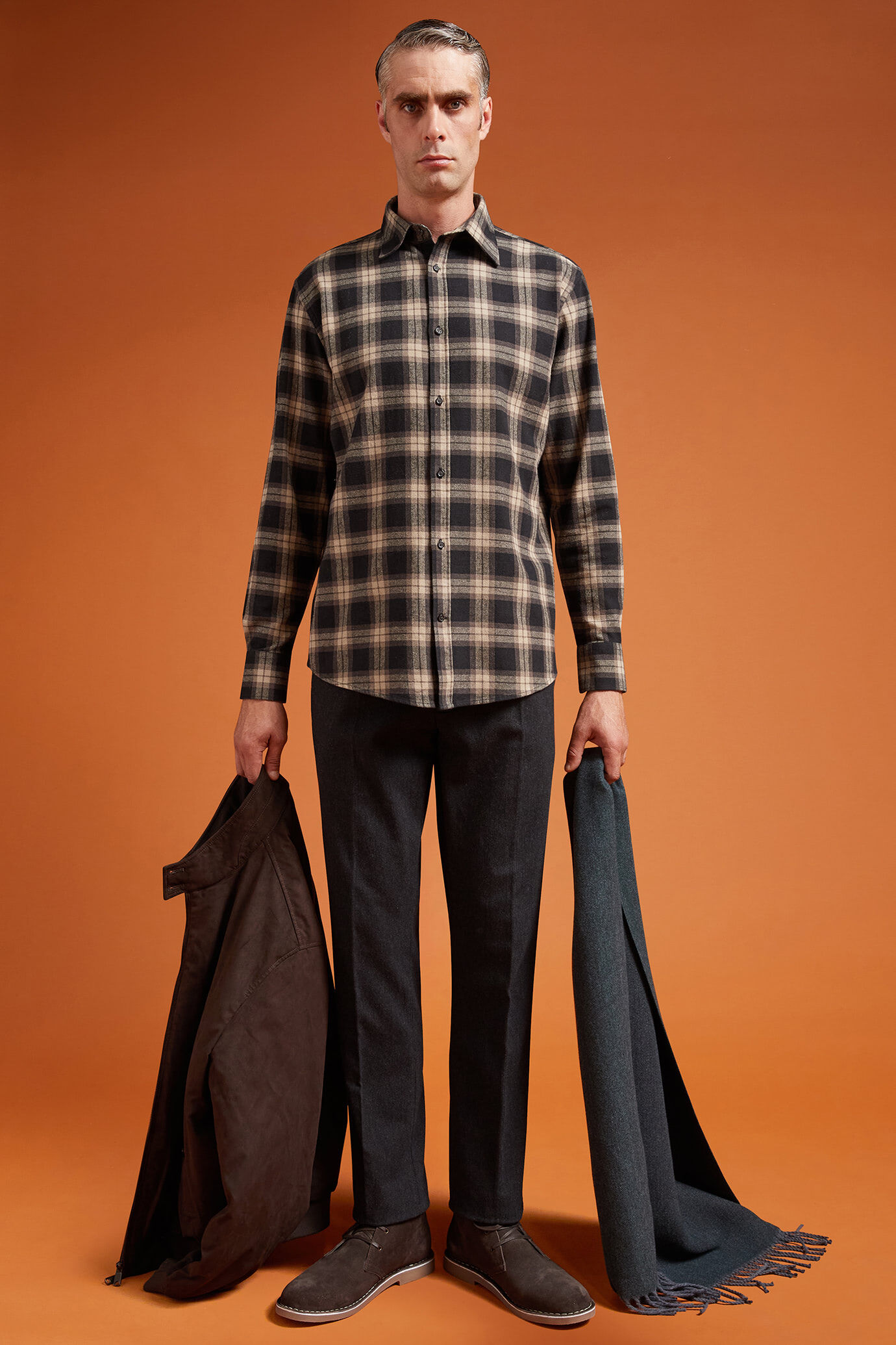 Camicia casual uomo collo classico 100% cotone tessuto flanella a quadri comfort fit image number 1