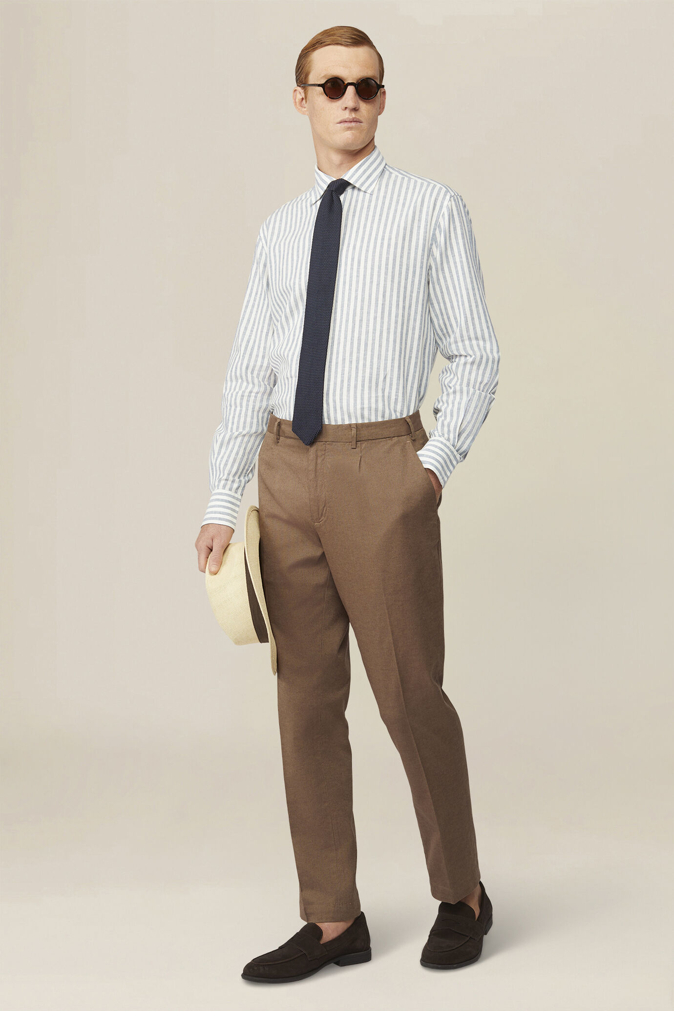 Camicia uomo misto lino cotone righe larghe image number 1