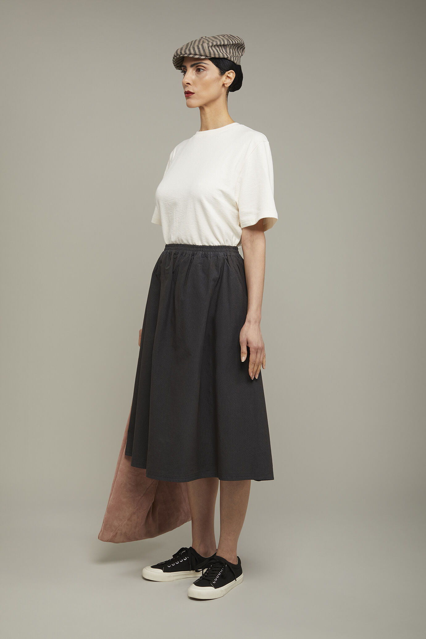 Gonna donna 100% cotone svasata con elastico in vita microcheck regular fit image number 1