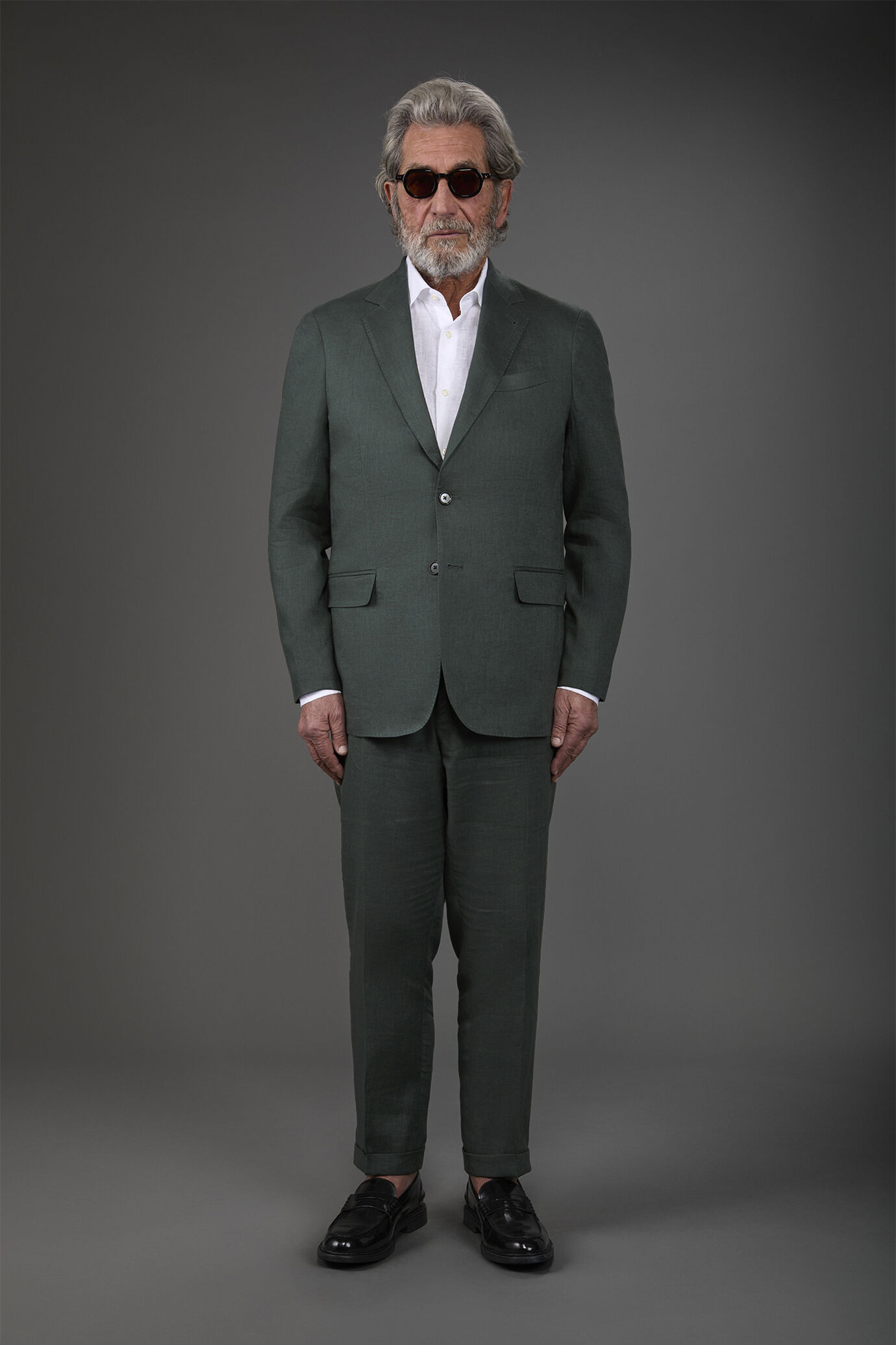 Abito uomo monopetto con pantalone senza pinces, in 100% lino con effetto lavato image number 0