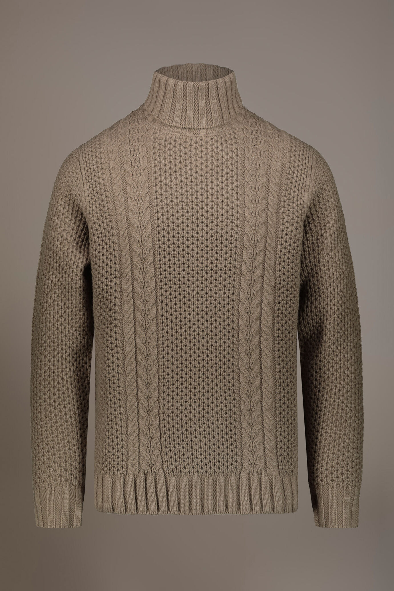Wool blend turtleneck sweater with honeycomb heavy knitting image number 4