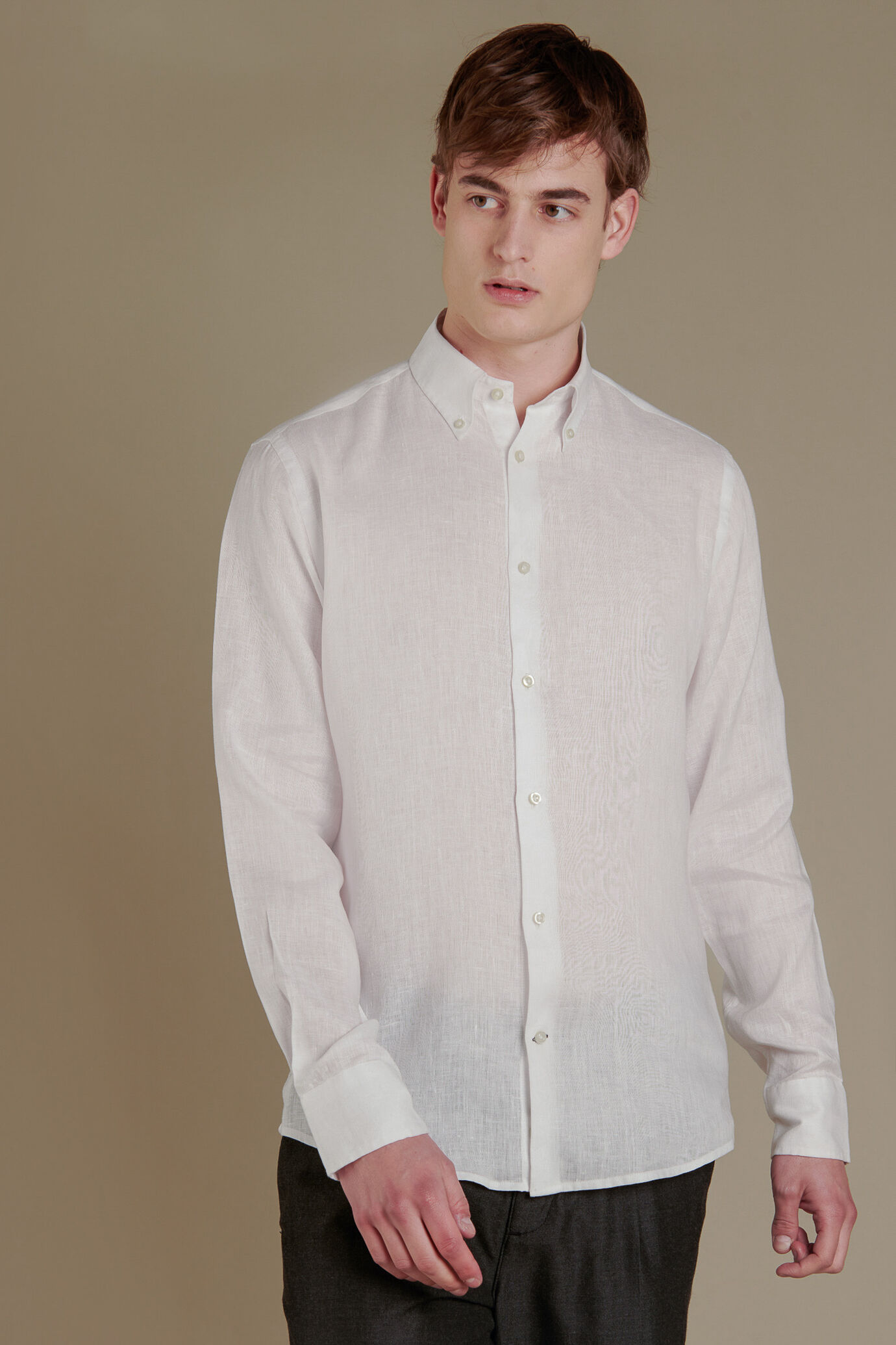 100% linen button down collar casual shirt image number 0