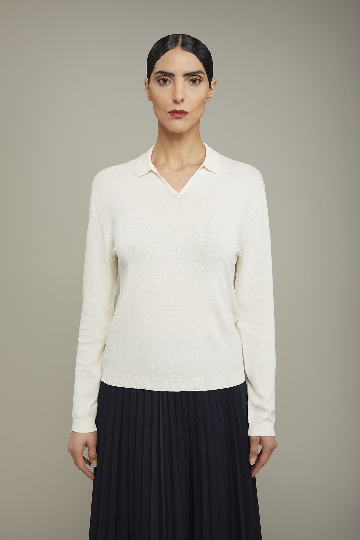 Polo femme en maille à manches longues image number 2
