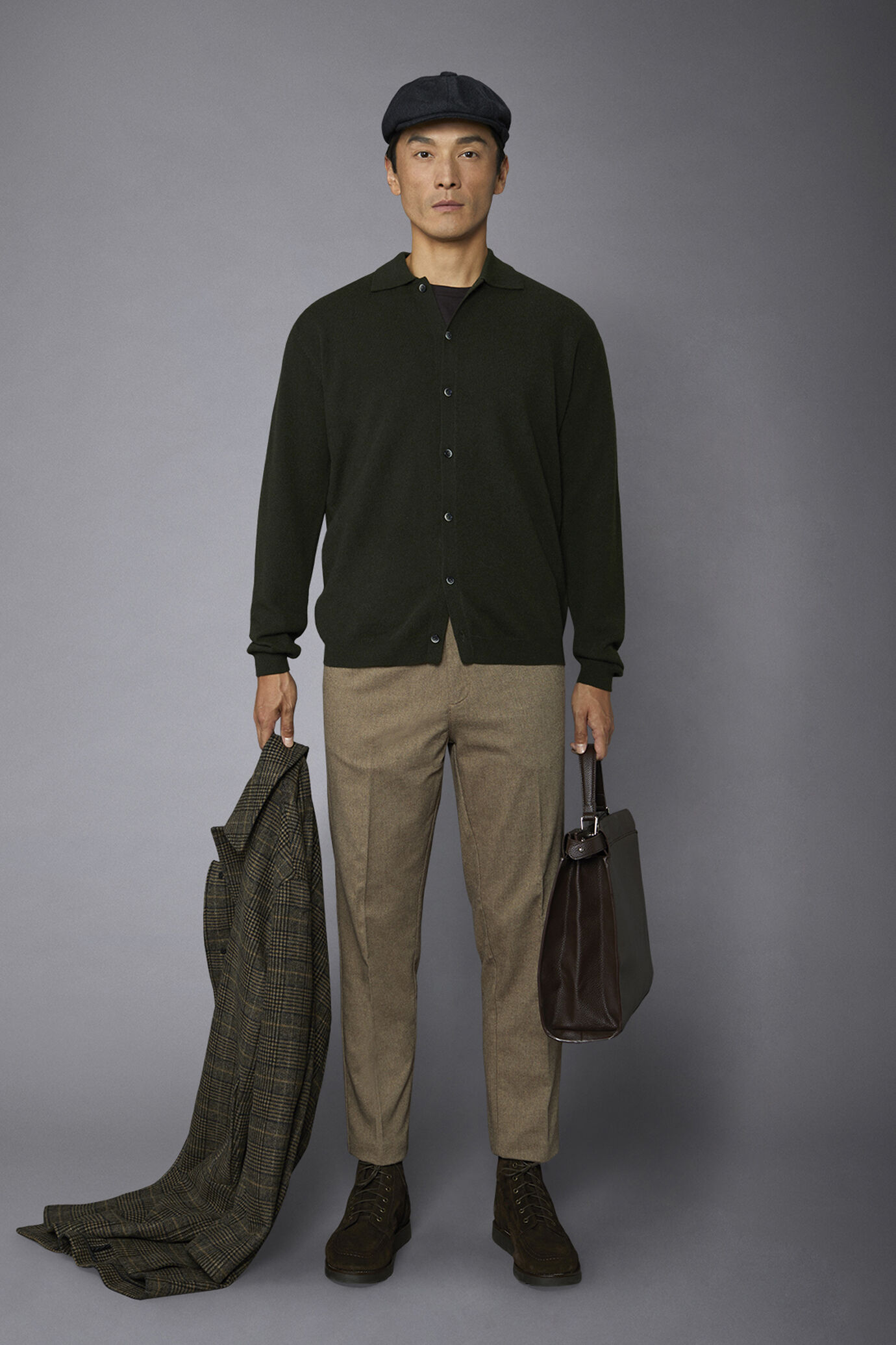 Pantalone chino uomo tessuto in cotone mano lana spinato regular fit image number 0
