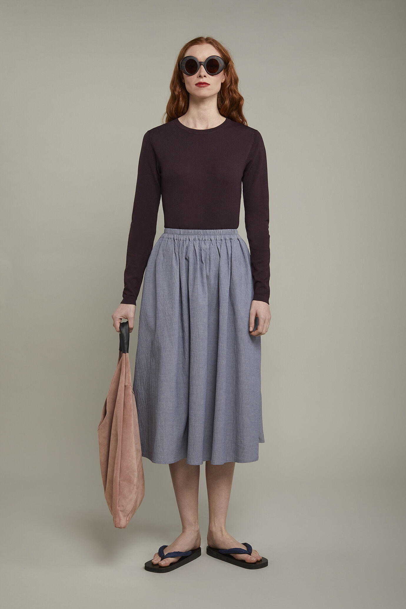 Women's solid color embossed cotton skirt regular fit image number 0