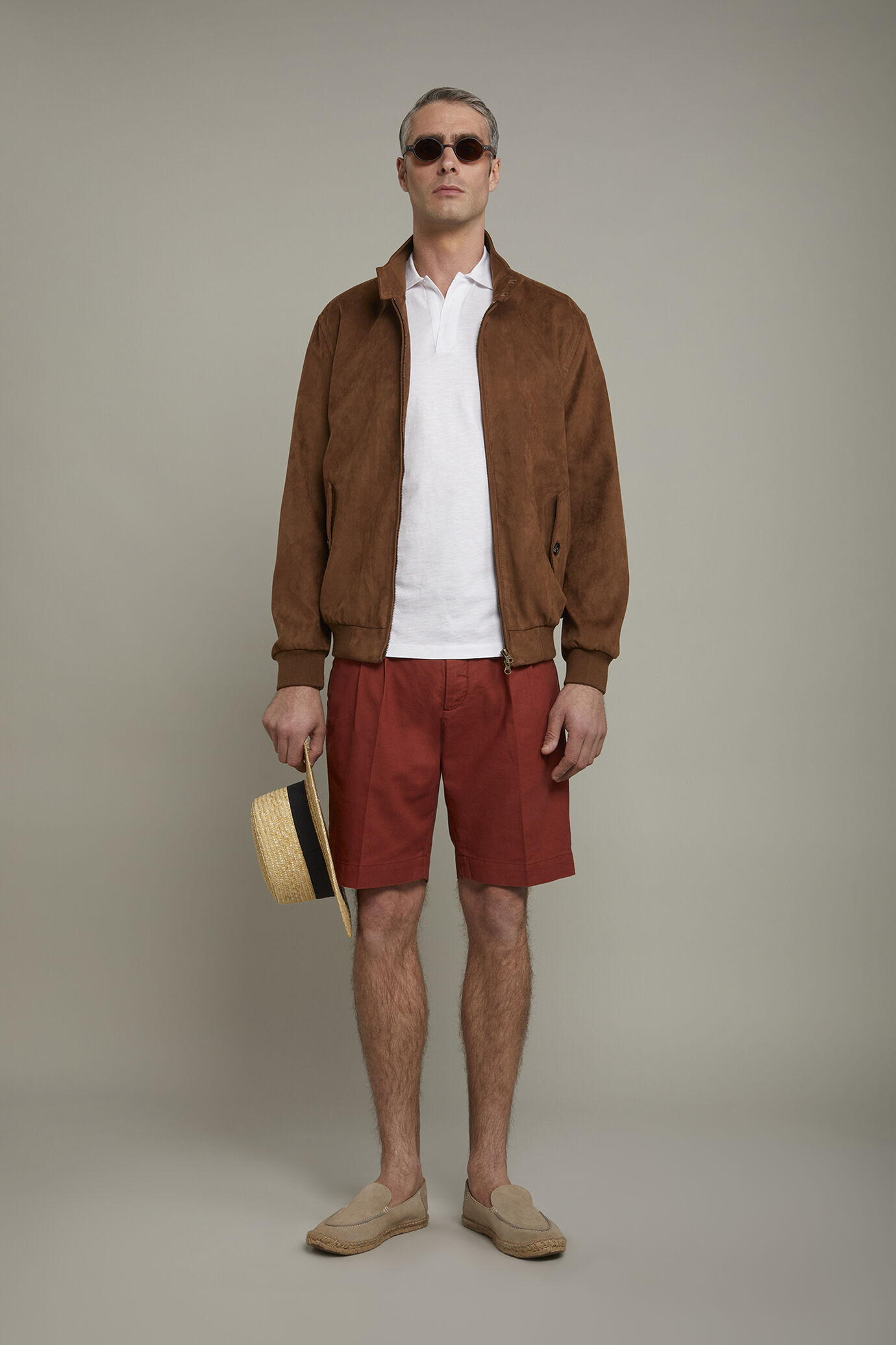 Bermudashorts für Herren mit doppeltem Abnäher und Kordelzug in der Taille aus Canvas-Leinen-Mischgewebe image number 0
