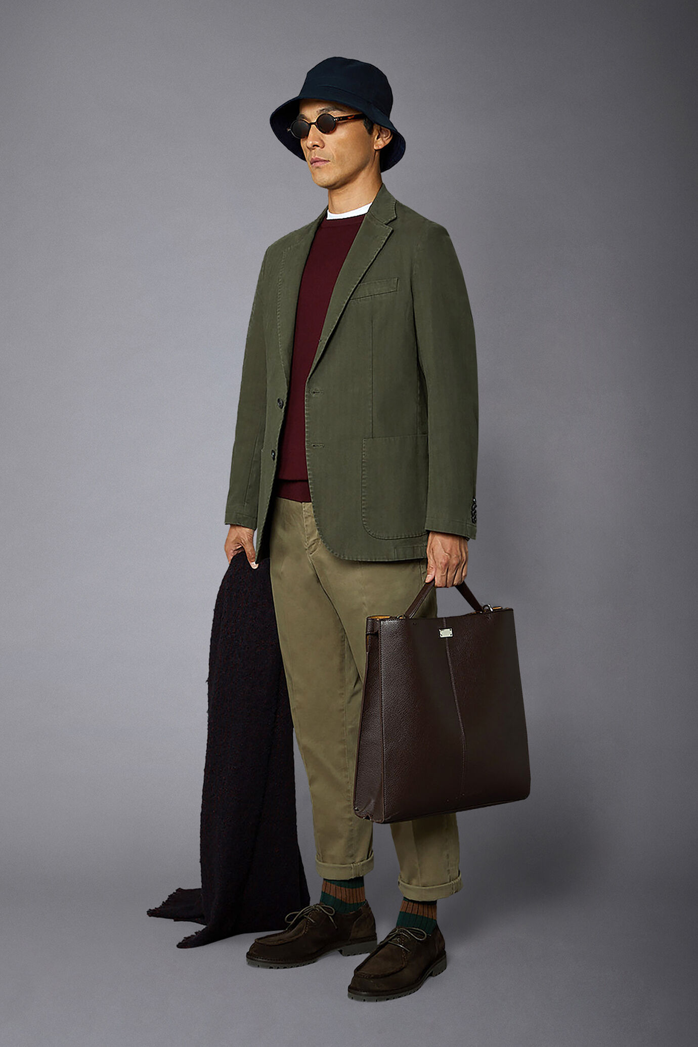 Giacca uomo monopetto con tasche a toppe fantasia spina di pesce regular fit image number 1