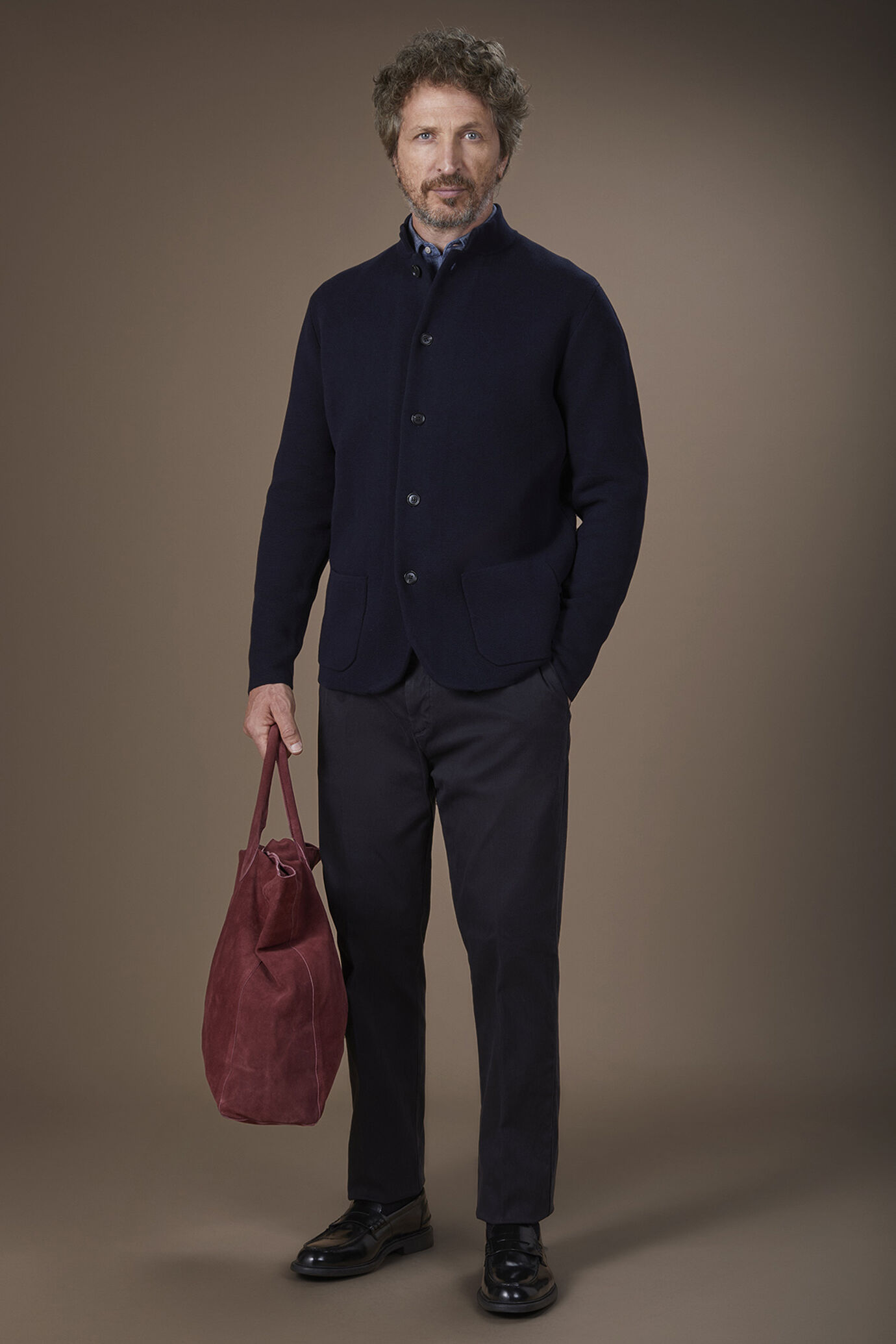 Giacca uomo in maglia punto milano con collo alla coreana in 100% cotone regular fit image number 1
